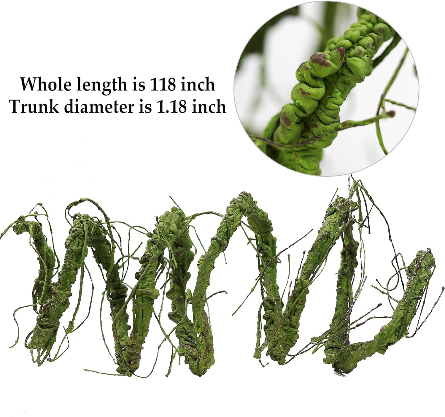 300cm/118inch Flexible Green Big Artificial Tree Branches Fake Tree Trunk Garland Rattan Wreath Cherry Blossom Grape Vines Floral for Wall Hanging Front Door Reptile Habitat Decoration