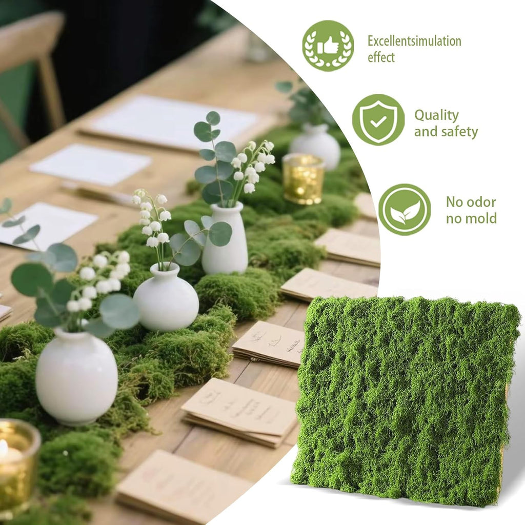 Preserved Green Moss Mat for Decoration Carpet Grass Wall, Natural Decorative for Plants Indoor with Base Fabric, Artificial Moss Mat for Wedding, Floral DIY (19.68 * 19.68 inch)