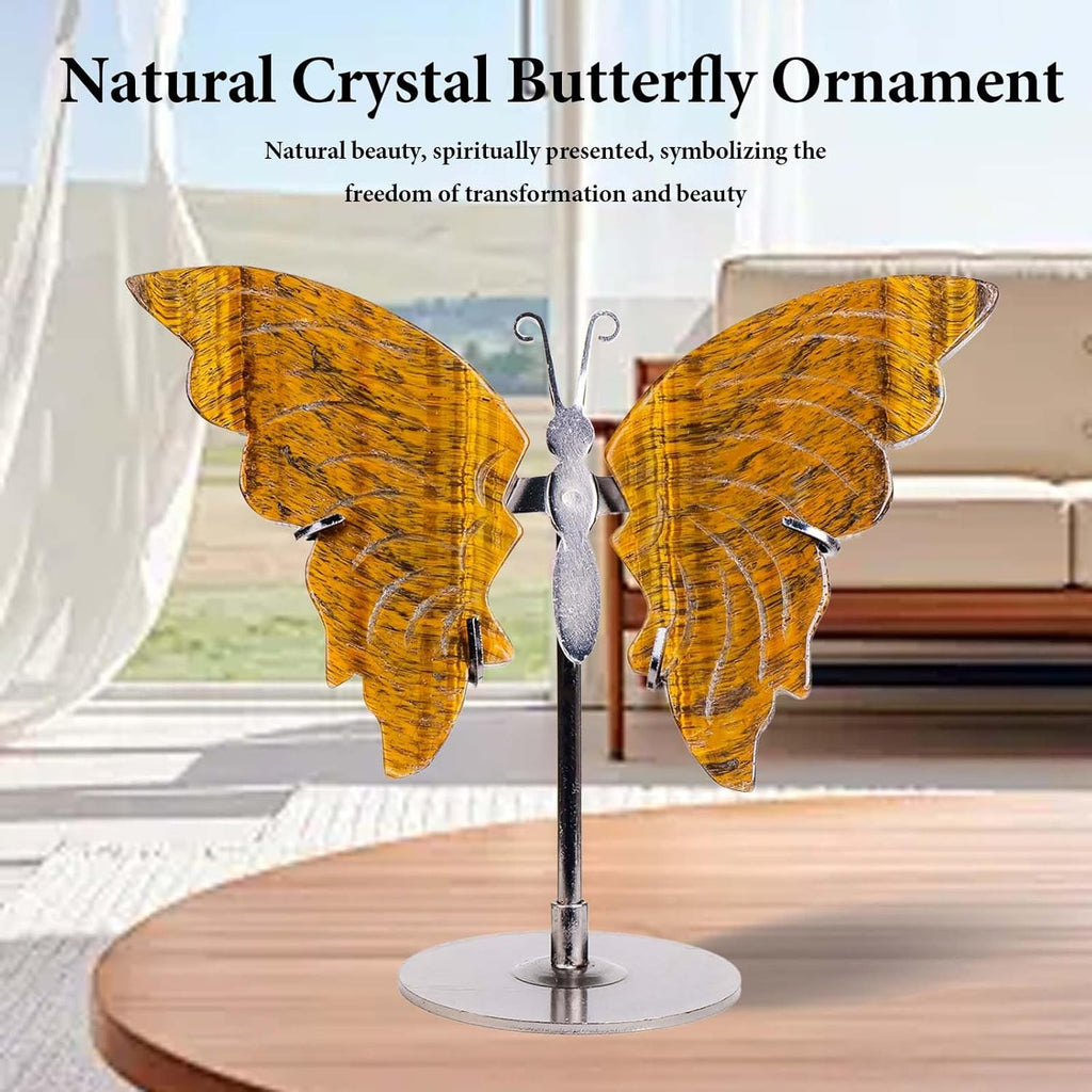 Apengshi Crystal Statues Butterfly Ornament, Amethyst Agate Wings, Home Office Tabletop Decor (Tiger)
