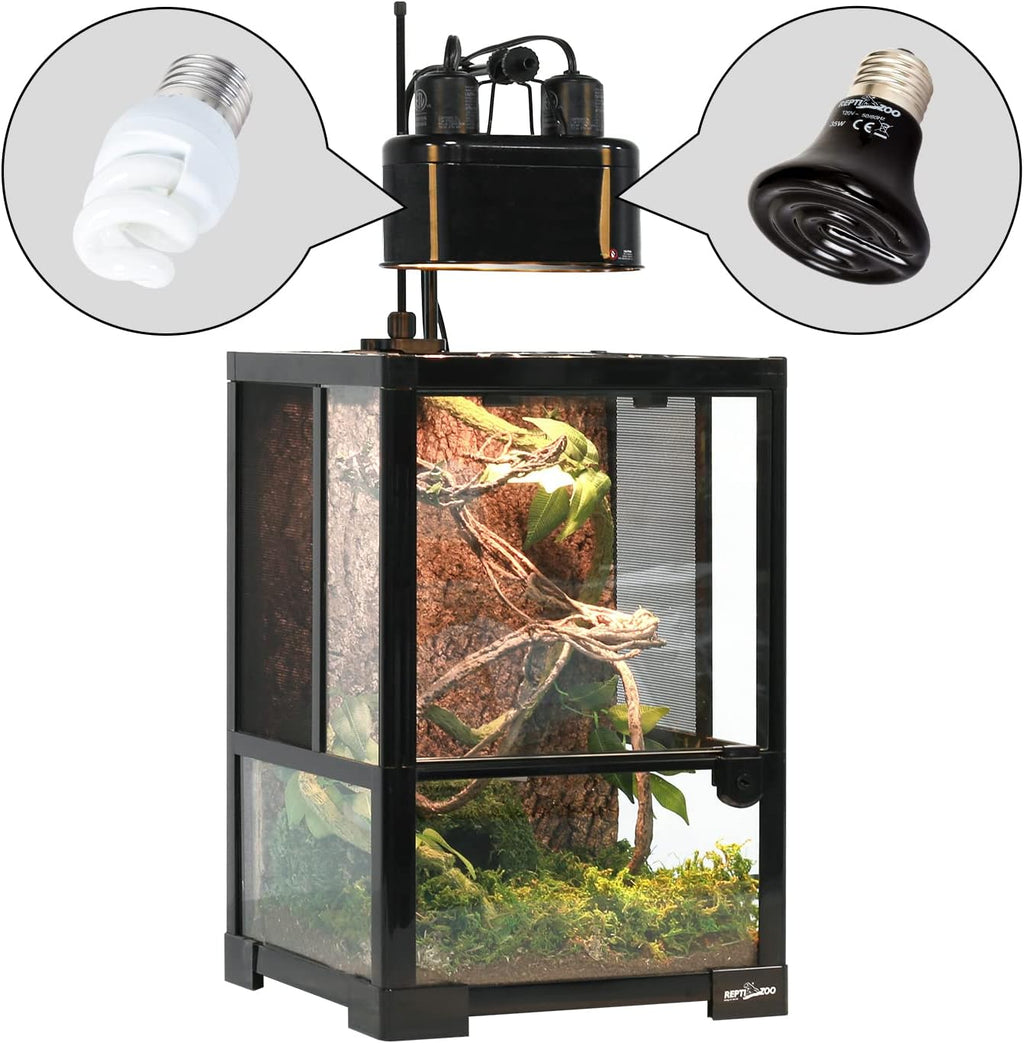 REPTI ZOO Dual Nano Dome Reptile Lamp Fixture Combo Pack Includes 5W Mini Fluorescent UVB Light Bulb & 35W Ceramic Heat Emitter Reptile Heat Lamp Bulb