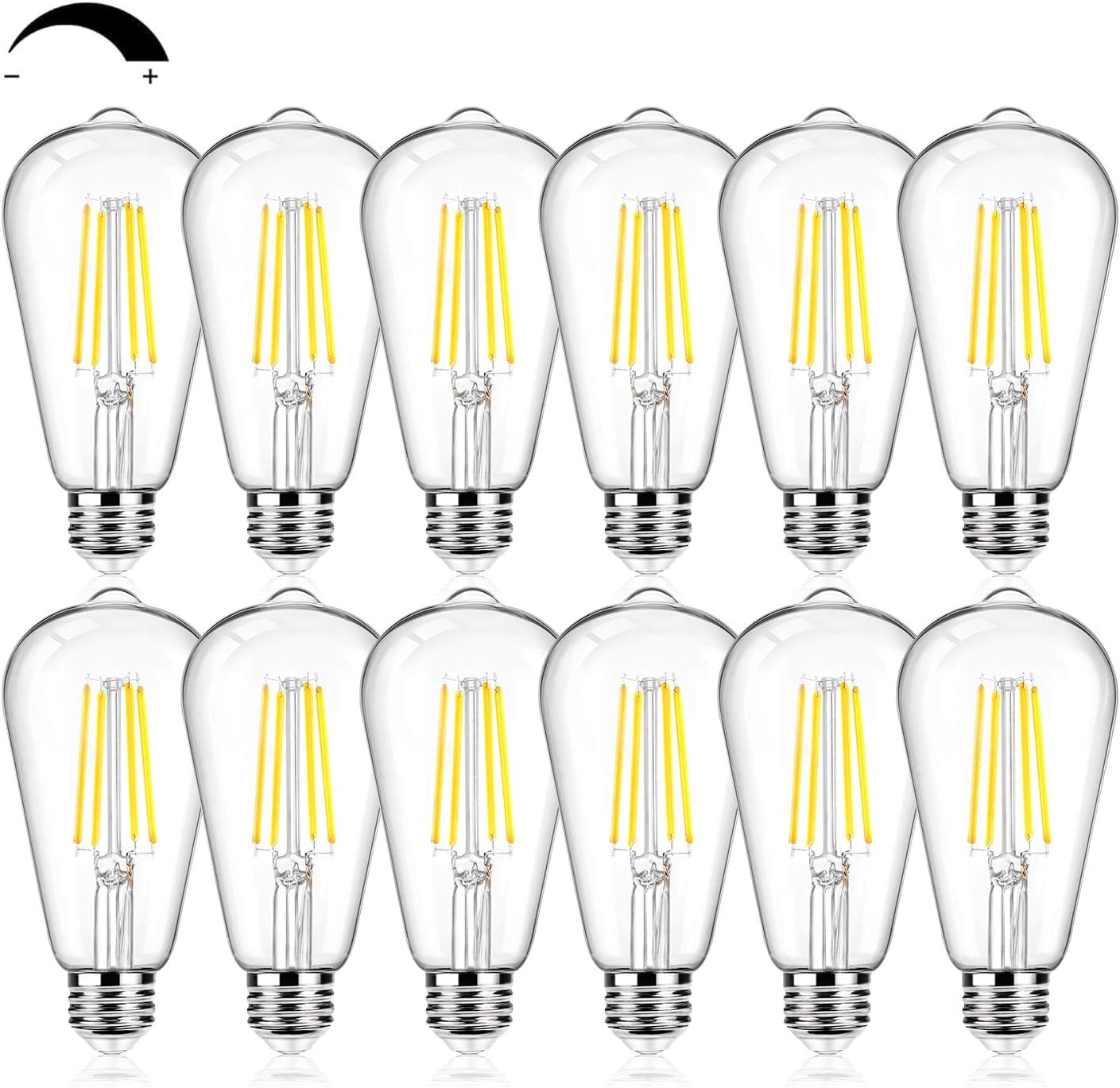 12Packs ST64 Large Vintage LED Edison Bulbs, 60W Equivalent 7W, 800Lumens, Dimmable Antique LED Filament, 5000K Cool White, E26 Medium Base Light Bulbs High Brightness Clear Glass for Bedroom Office
