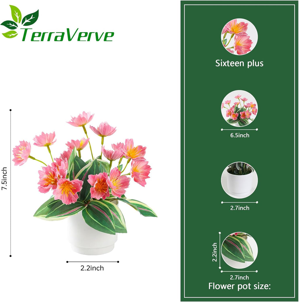 Boho Style 4-Piece Silk Flower Arrangement | Realistic Artificial Plants with Vase | Daisy & Lily Pots | No Maintenance Required