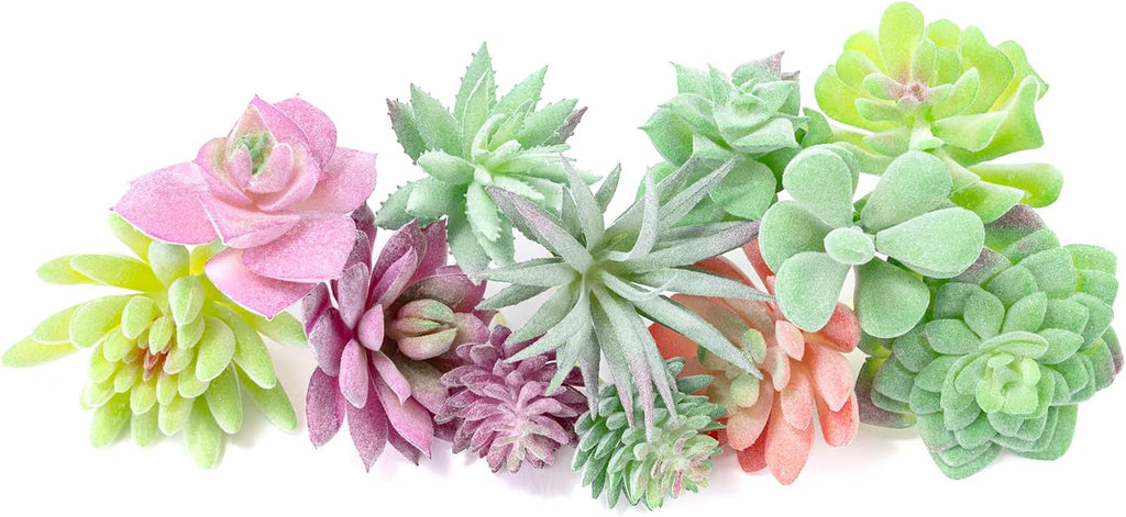 12 Pack Realistic Flocked Artificial Succulents, Faux Plastic Succulents Mini Fake Plants for Garden Craft, Cake, Party, Indoor/Outdoor Decor (Unpotted, PVC, Lifelike Details)