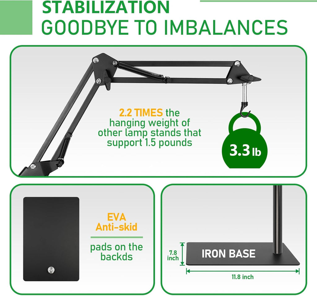 BETAZOOER 360° Adjustable Reptile Lamp Stand | Heavy Duty Metal Heat Lamp Holder (12-54in) for Bearded Dragons, Snake Tanks | 180° Foldable & Anti-Slip Base