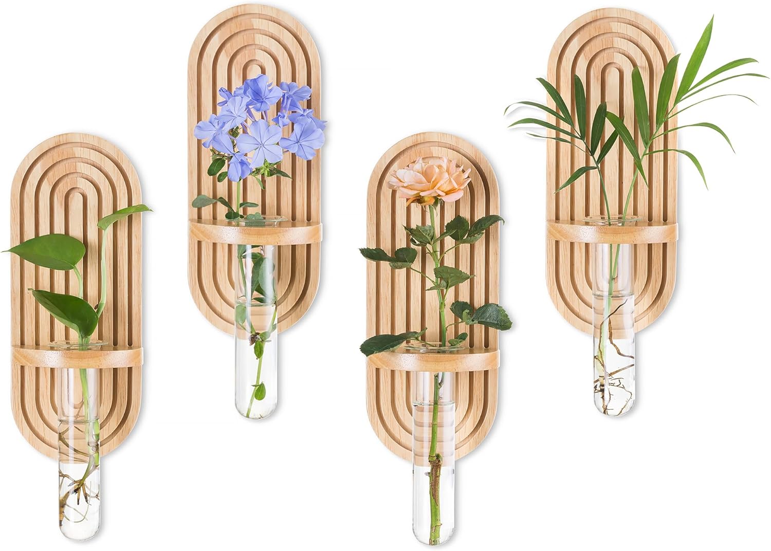 Glasseam Hanging Plant Propagation Stations: Rustic Wall Planter Set of 4 Planters for Indoor Plants Wood Plant Holder Decorative Glass Terrarium Test Tube Propogation Vase for Home Office Decor