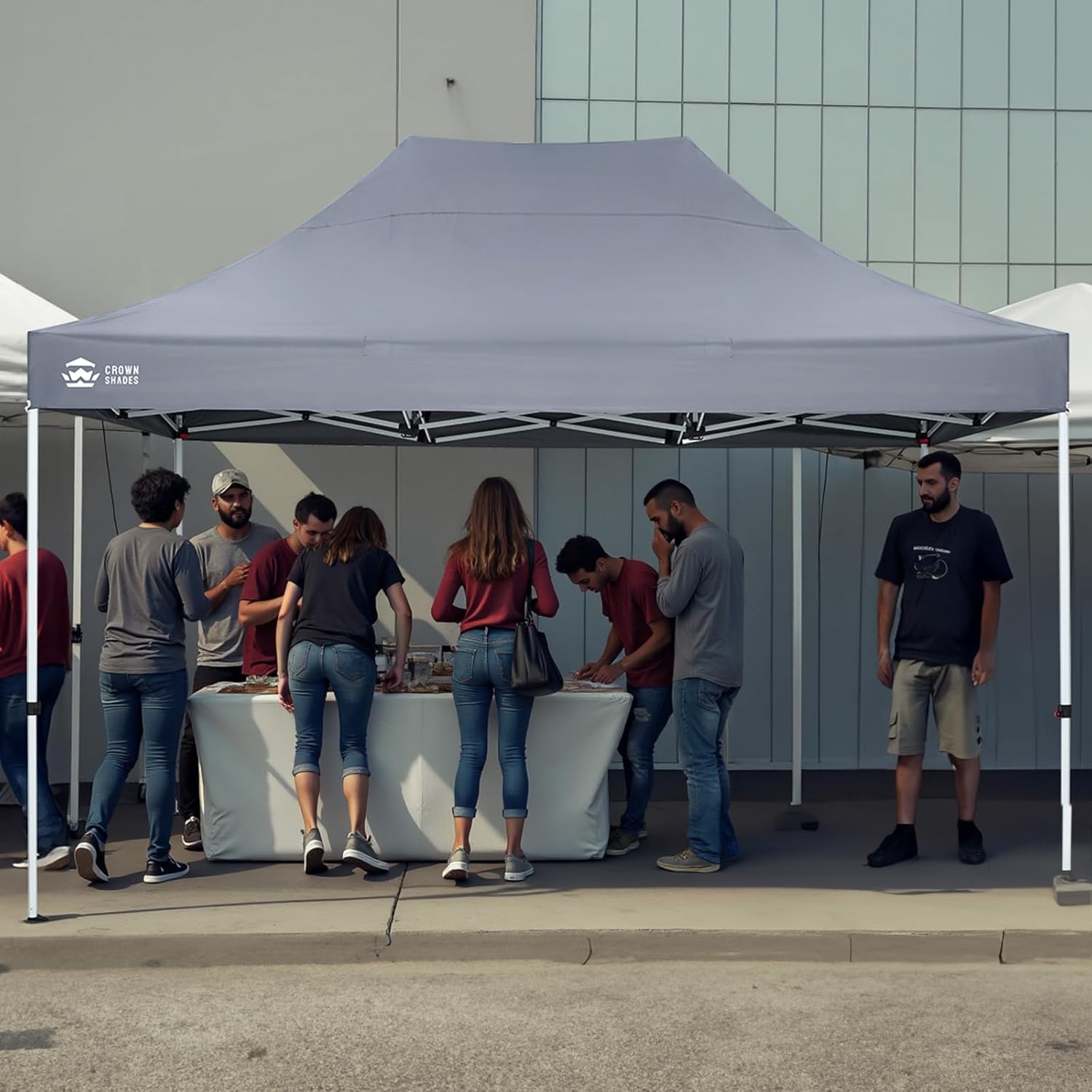 CROWN SHADES 10x15 Pop Up Canopy Tent, Thicken Frame Commercial Heavy Duty Tent, 8 Stakes & 4 Sandbags & 4 Ropes, Outdoor Canopies for Events, Parties,Grey