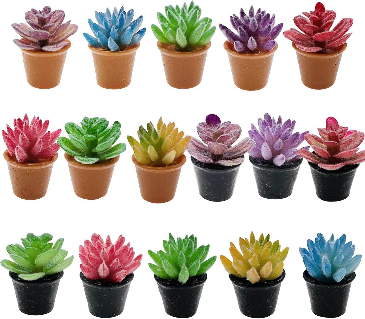 Cayway Dollhouse Plant Miniature 16 PCS Artificial Plant Tiny Bonsai Model Mini Flowerpot Fake Succulent Doll House for Garden Dollhouse Decorations