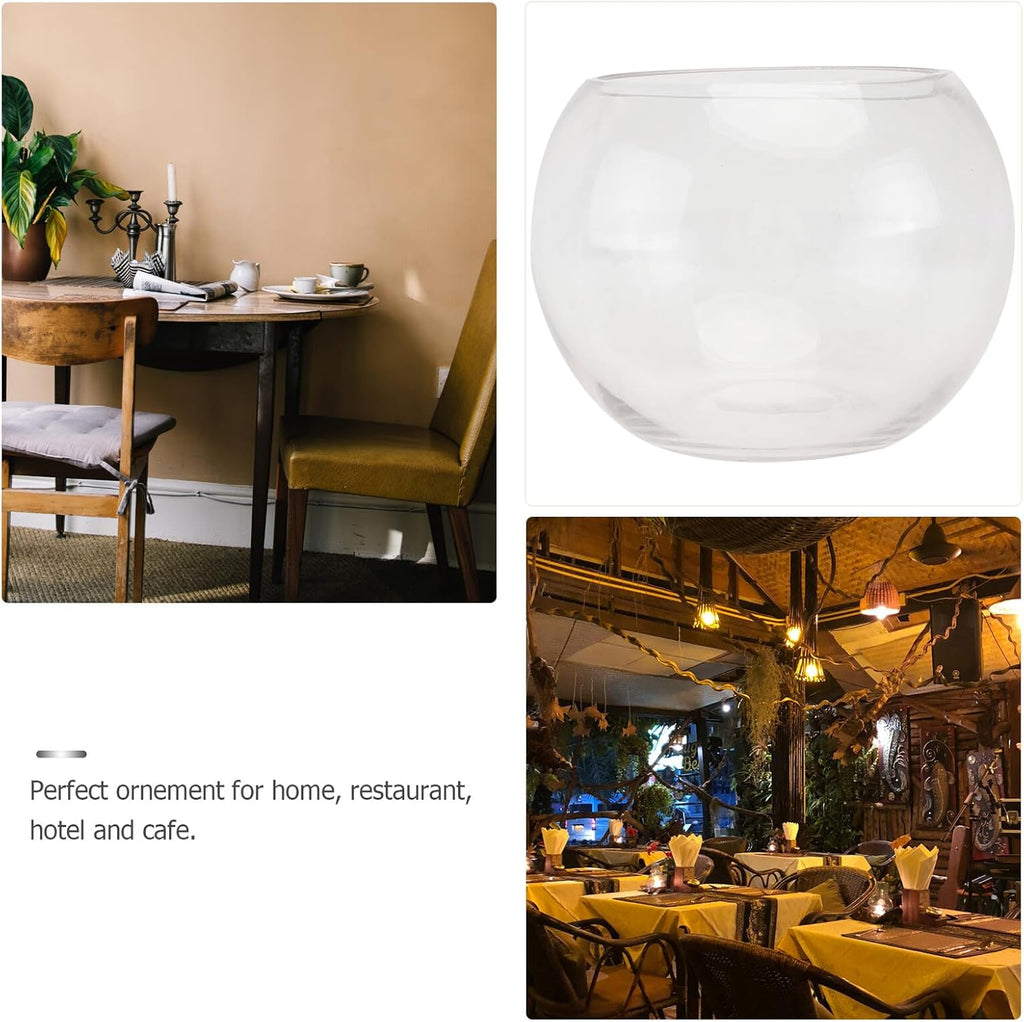 Transparent Glass Hydroponics Vase Smooth Rounded Plant Holder Terrarium Bowl for Home Office Hotel Decorative Floral Planter