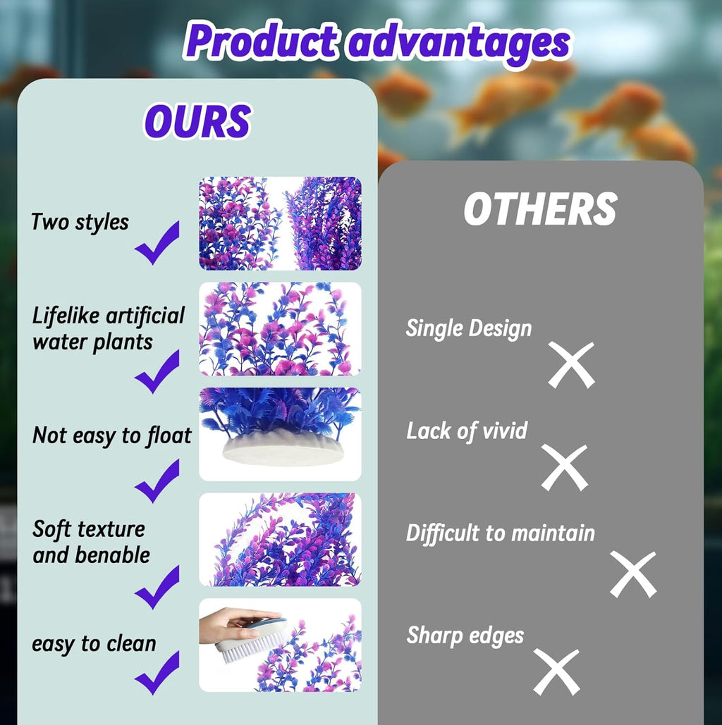kathson Extra Large Tall Aquarium Plants,23 Inches Realistic Tall Fish Tank Plant Decorations Plastic Fish Tank Plants Artificial Aquarium Plants Purple Water Plant Decor(Purple)