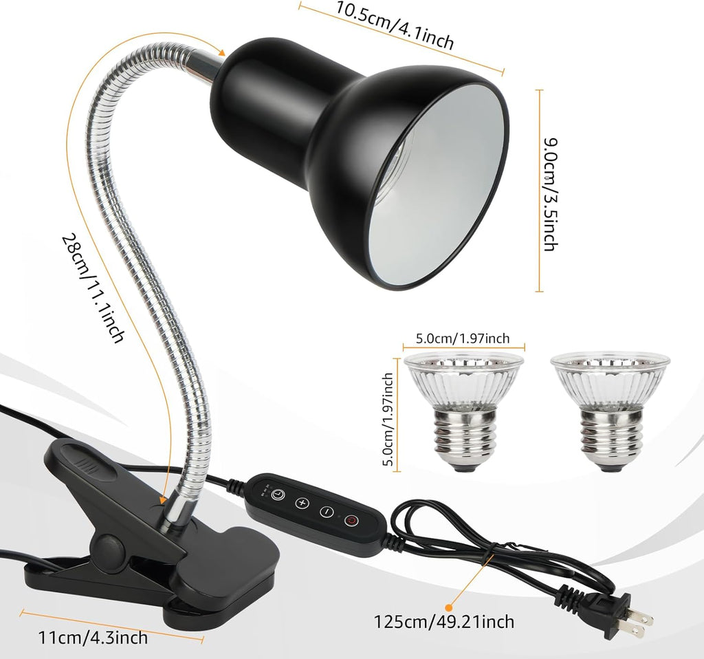 Reptile Heat Lamps, UVA/UVB Turtle Heat Lamp,Turtle Aquarium Light Bulbs, Heating Lamps with Cycle Timer, 360° Rotatable Heat Lamp for Lizard Turtle Snake Aquarium Aquatic Plants,2 Heat Bulbs 110V