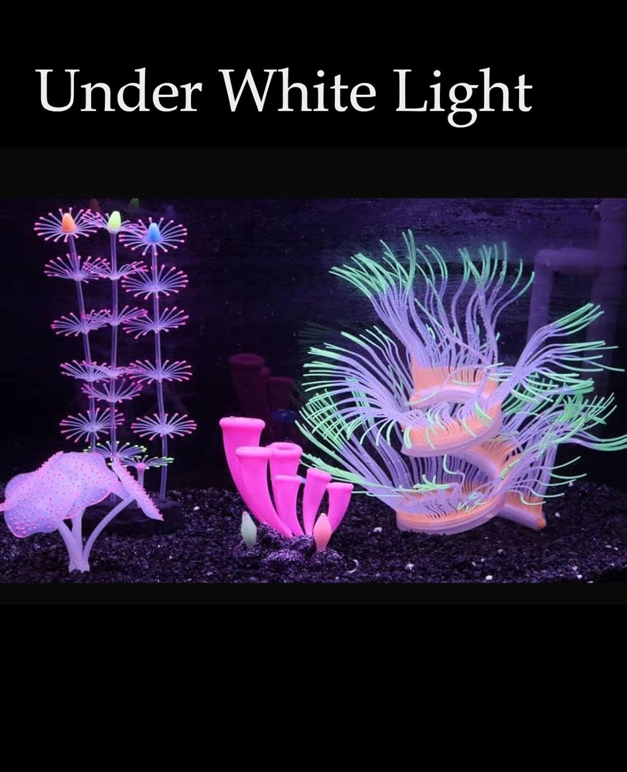 4 Pieces Aquarium Fish Tank Decorations with Glowing Effect, Silicone Glow Artificial Ornament Coral Reef Plants for Aquarium Decoration Small and Large Fish Bowl Decor Accessories