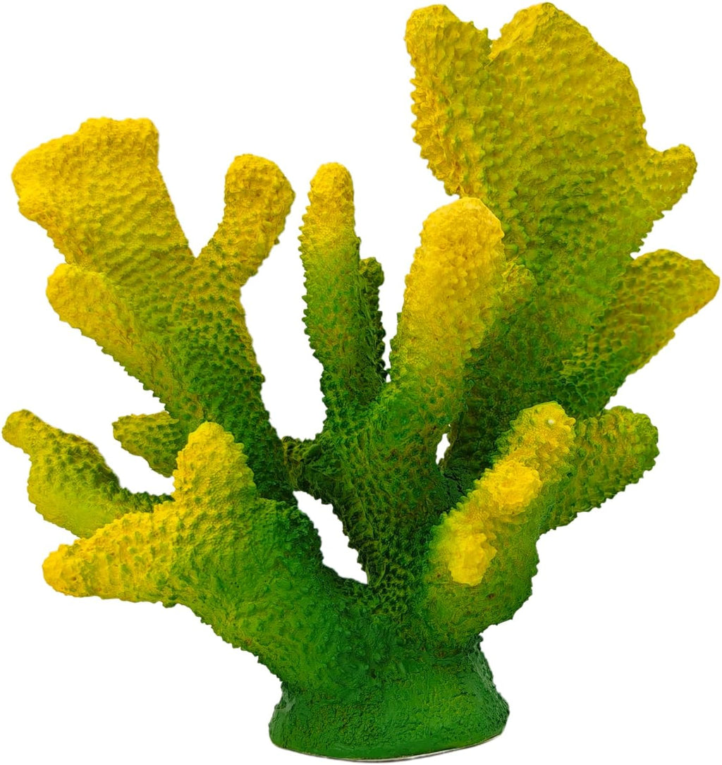 Green Yellow Coral Decor Faux Artificial Coral Reef Resin Nautical Decoration Tabletop Home Living Room Decor (7.8in Tall)
