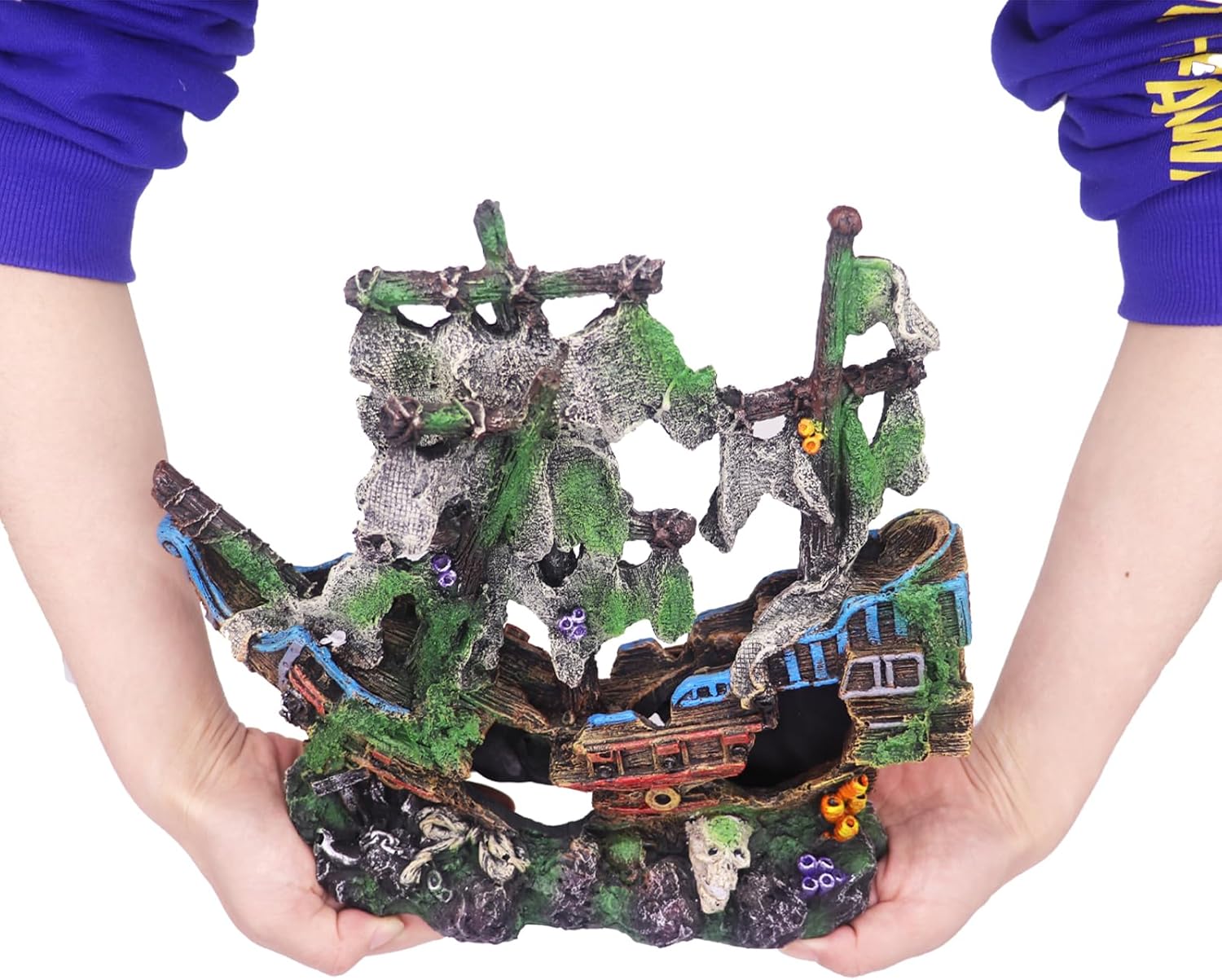 Ulifery Aquarium Boat Shipwreck Sunken Pirate Ship Resin Fish Tank Decorations Aircraft Carrier for Betta Super Large XXL for 55-75 Gallon Tank