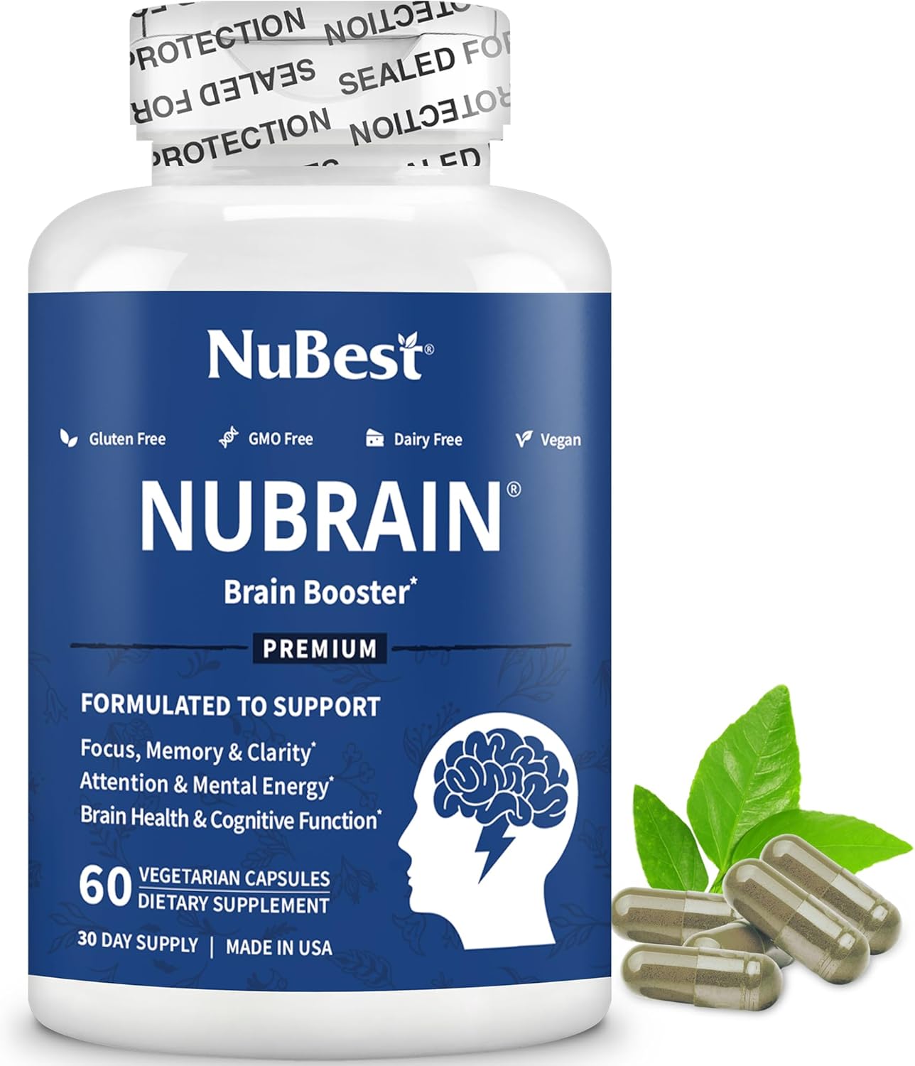 NuBrain Booster - Brain Supplement for Brain Booster, Memory, Focus & Clarity Support with St. John’s Wort, Ginkgo Biloba, Bacopa & More | Pack 2