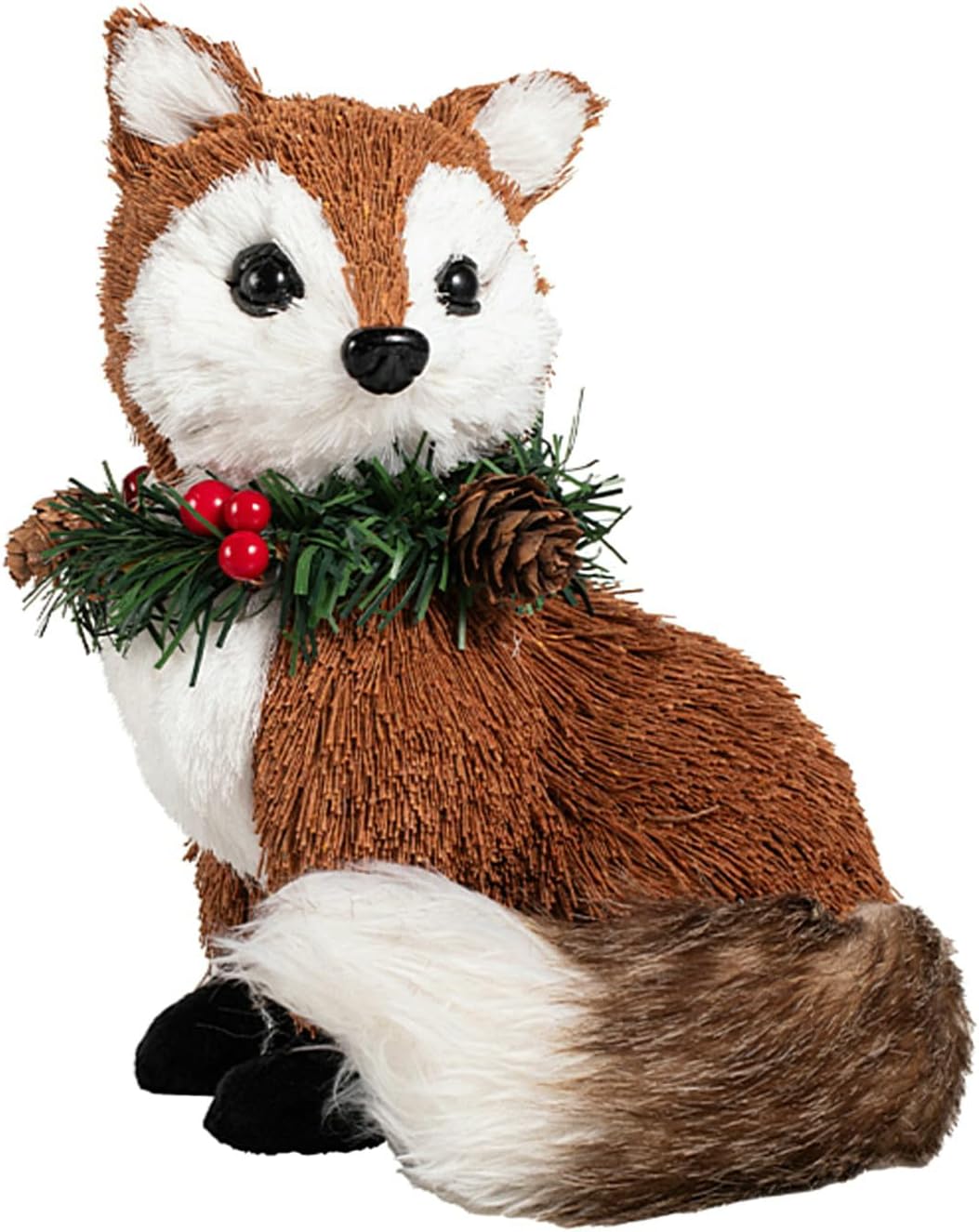 Nature Vibe 8.3 Inches Sisal Fox Figurine for Rustic Christmas Decorations, Woodland Animals with Holiday Accent as Christmas Table Decor or Farmhouse Decor