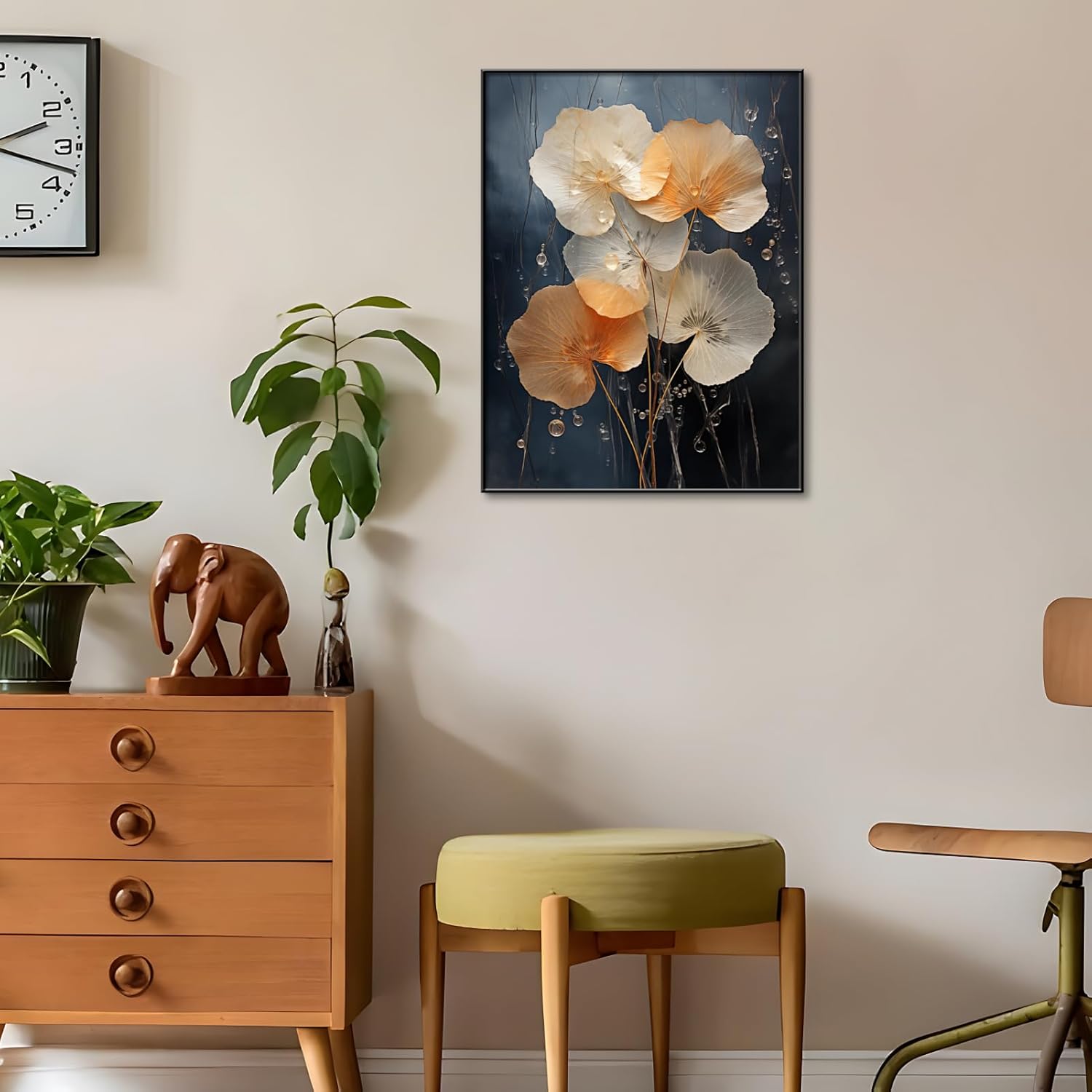 Botanical Leaf Canvas Wall Art, Modern Nature-Inspired Decor for Living Room, Bedroom, Office Ready to Hang (Gradient Glow, 17"Wx23"H/45x60cm, Black Frame)