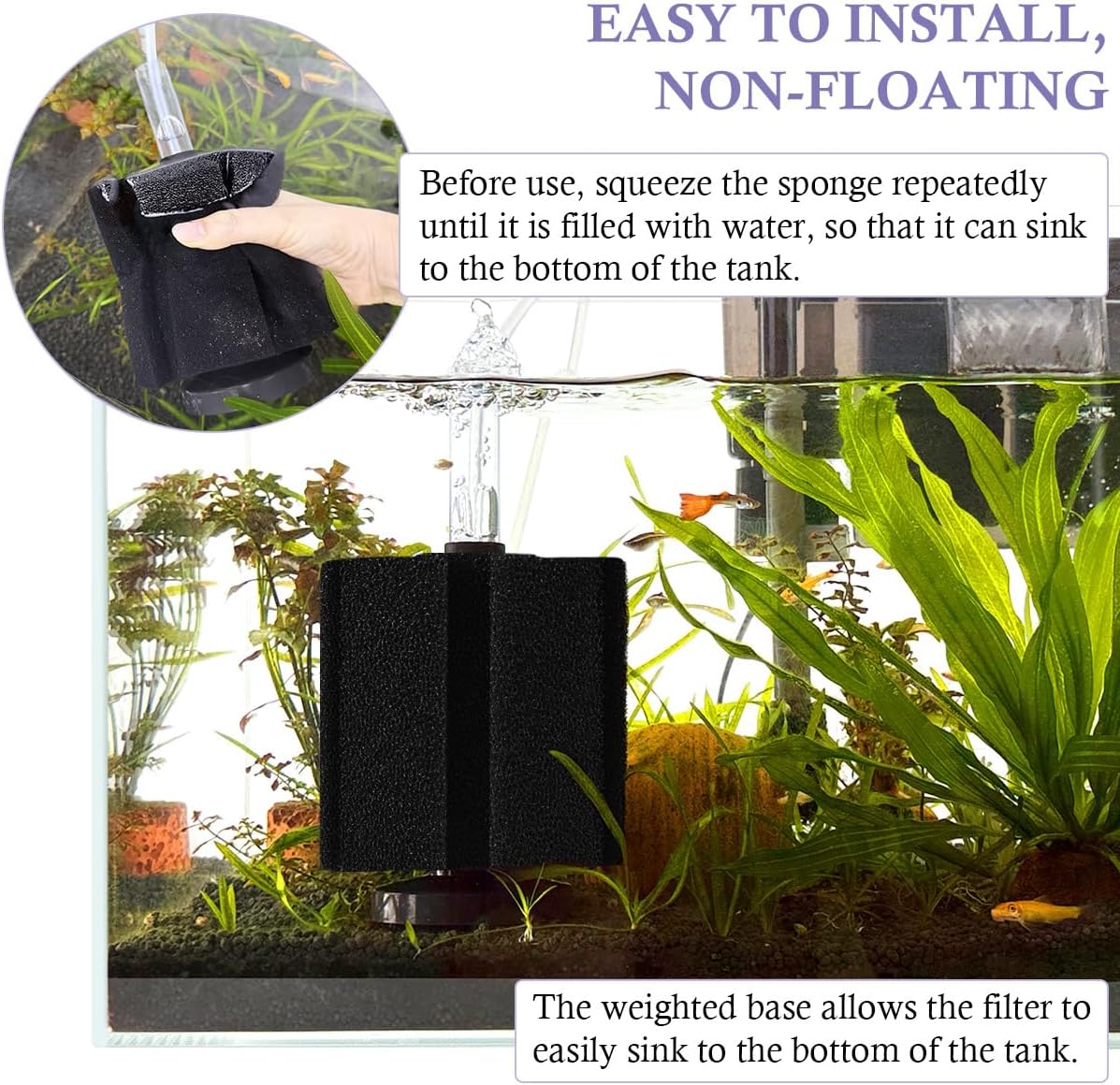 FEDOUR Aquarium Sponge Filter, Ultra Quiet Aeration Bio Sponge Filters for Breeding Fry Shrimp Betta Fish Tank, Efficient Submersible Aquarium Filter for up to 100Gallon Tank (L for up to 100gallon)