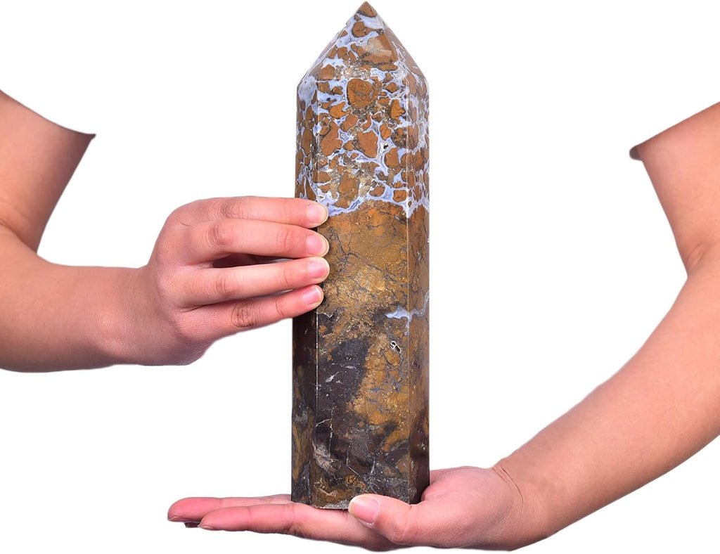 JIC Gem Extra Large Yellow Agate Healing Crystal Wand 6 Faceted Column Quartz Crystals Obelisk Tower Points Yellow Crystals Geode Decor Chakra Meditation 4.4-4.8 Lbs