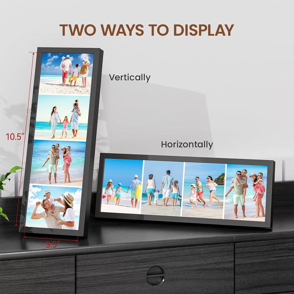 Heimlove 4x11 Metal Lawrence Frame,Black Aluminum Photo Frames-Real Tempered Glass,Tabletop Display,Mounting Horizontally or Vertically Decor for Wall-1Pack