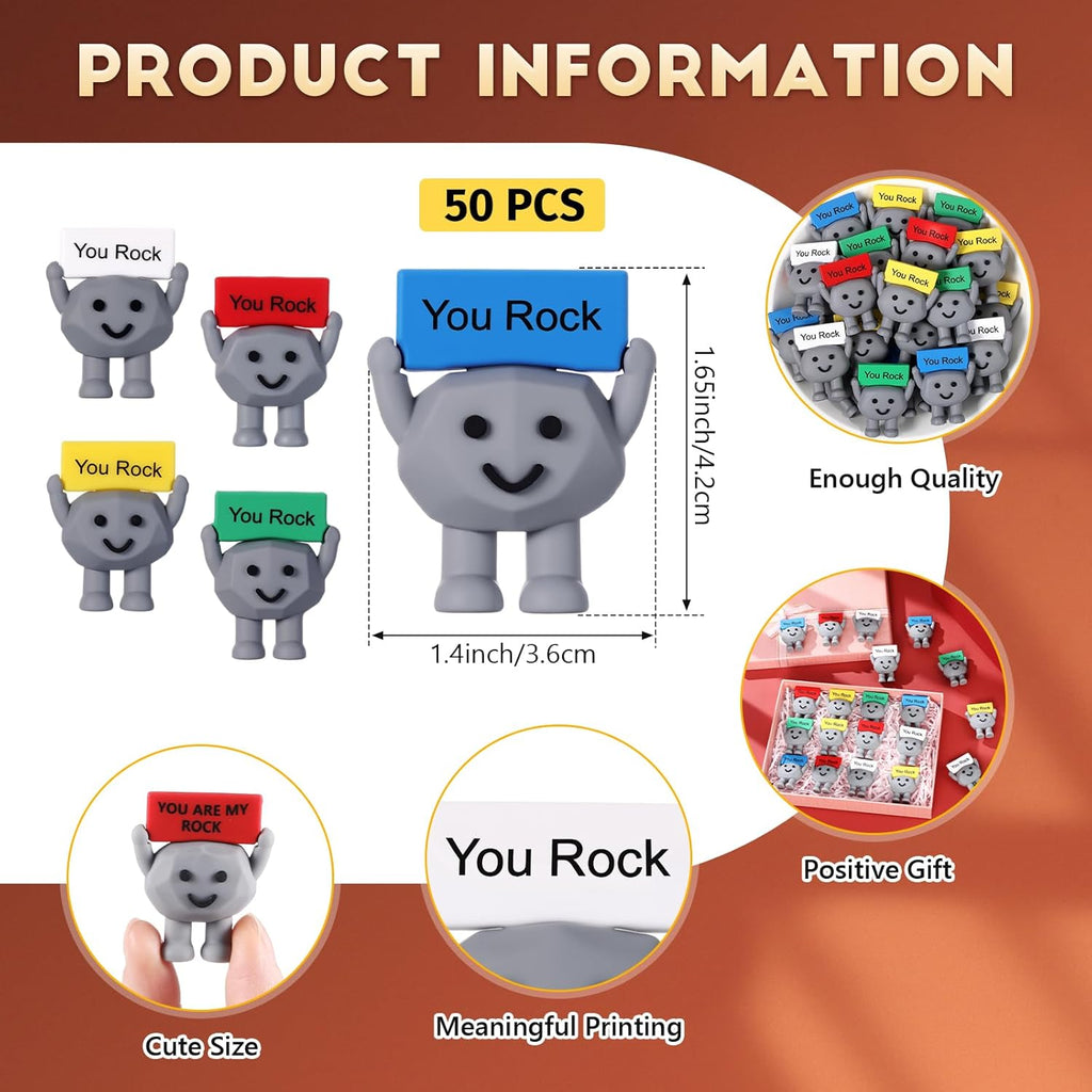 Gejoy 50 Pcs Mini Rubber Stone Toys Positive Gifts You Rock Mini Rubber Figures Decorations and Encouragement Birthday Motivational Gifts for Colleague Staff Teacher