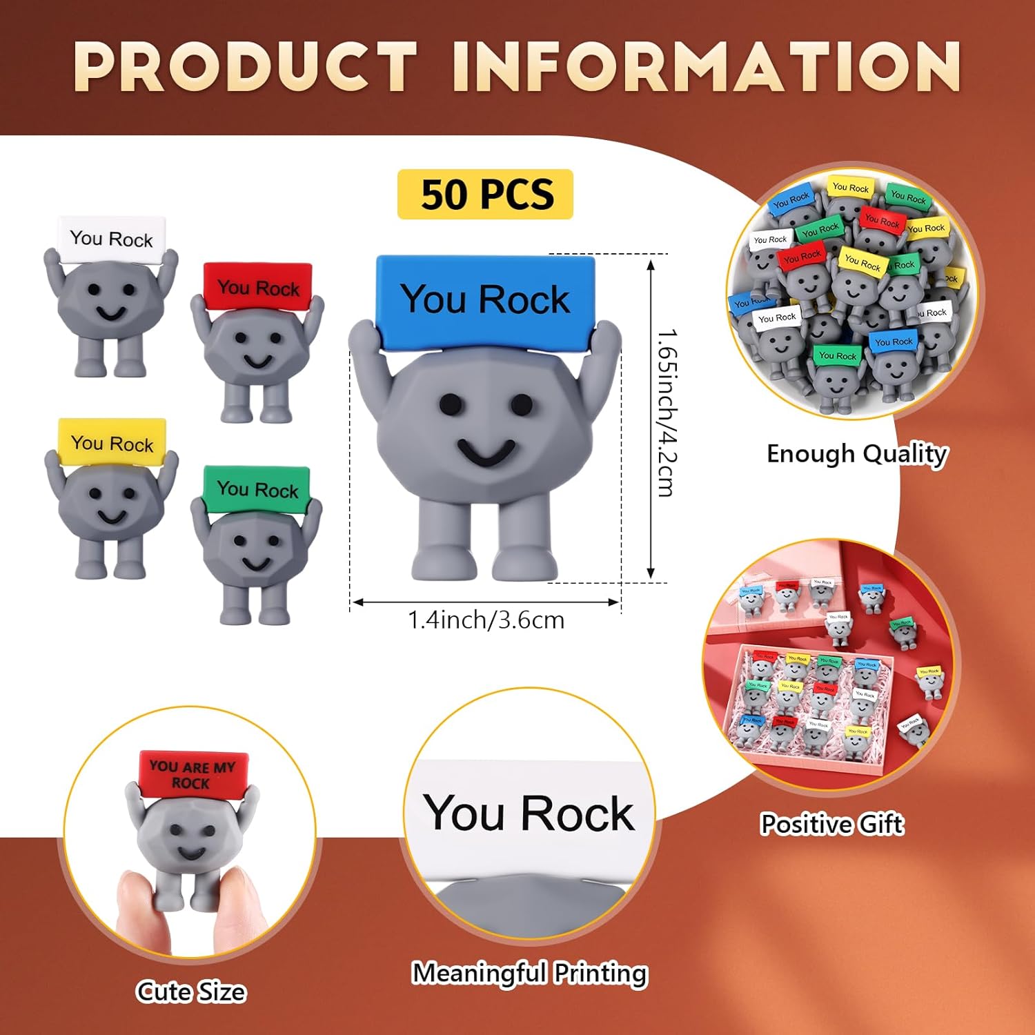 Gejoy 50 Pcs Mini Rubber Stone Toys Positive Gifts You Rock Mini Rubber Figures Decorations and Encouragement Birthday Motivational Gifts for Colleague Staff Teacher