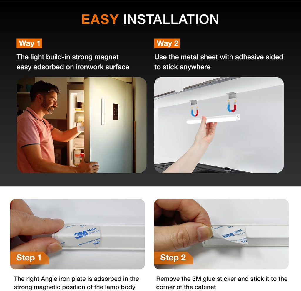 Under Cabinet Lights Remote Control,4 Pack Magnetic Rechargeable Light bar,Under Cabinet Lighting Wireless,Ceiling and Under Counter Lights for Kitchen,Wardrobe,Shelf (White, 20 CM)