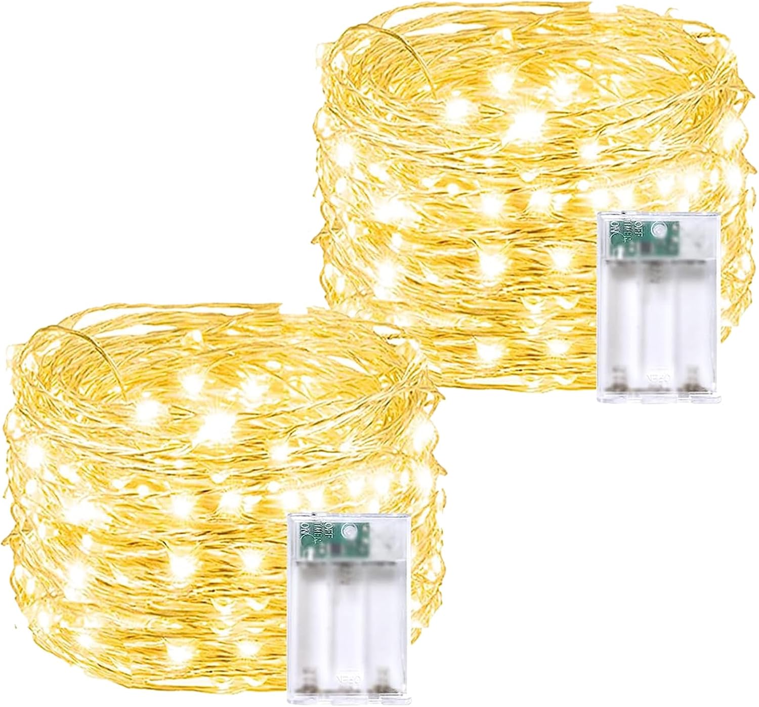 2 Pack 60 LED Christmas Fairy Lights Battery Operated with Timer, 20FT Waterproof Twinkle Lights Indoor Outdoor, String Lights for Bedroom, Wedding, DIY, Centerpiece, Christmas Decorations(Warm White)