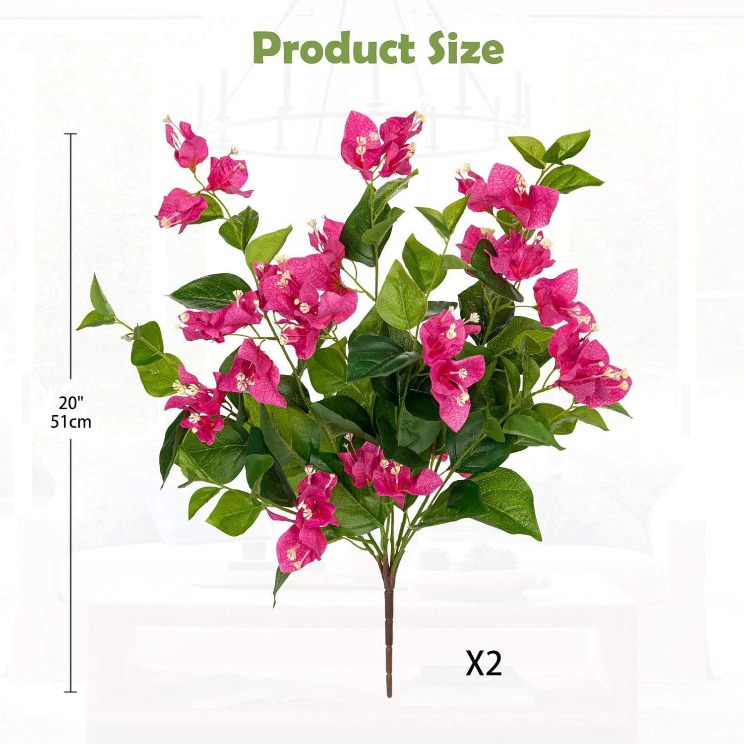 Hollyone 2Pcs Bougainvillea Artificial Flowers Bouquets Rose Red Fake Flower Silk Flowers with Long Stem Floral Arrangements Faux Bougainvillea Plant for DIY Wedding Party Centerpieces Home Decor