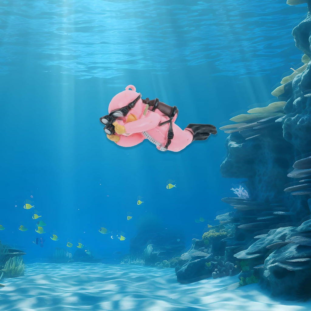Diver Aquarium Decorations, Floating Diver Fish Tank Decorations, Floating Cartoon Diver Decor, Fun Floating Fish Decoration, PVC Diver Decor, Pink, 1 Set