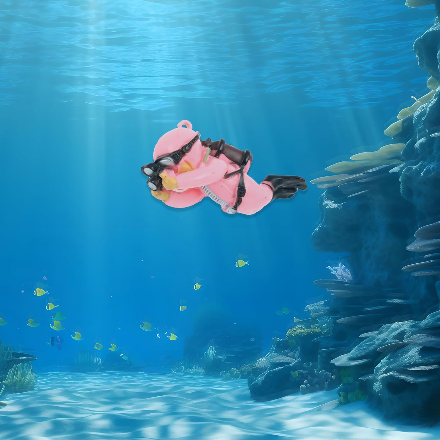 Diver Aquarium Decorations, Floating Diver Fish Tank Decorations, Floating Cartoon Diver Decor, Fun Floating Fish Decoration, PVC Diver Decor, Pink, 1 Set