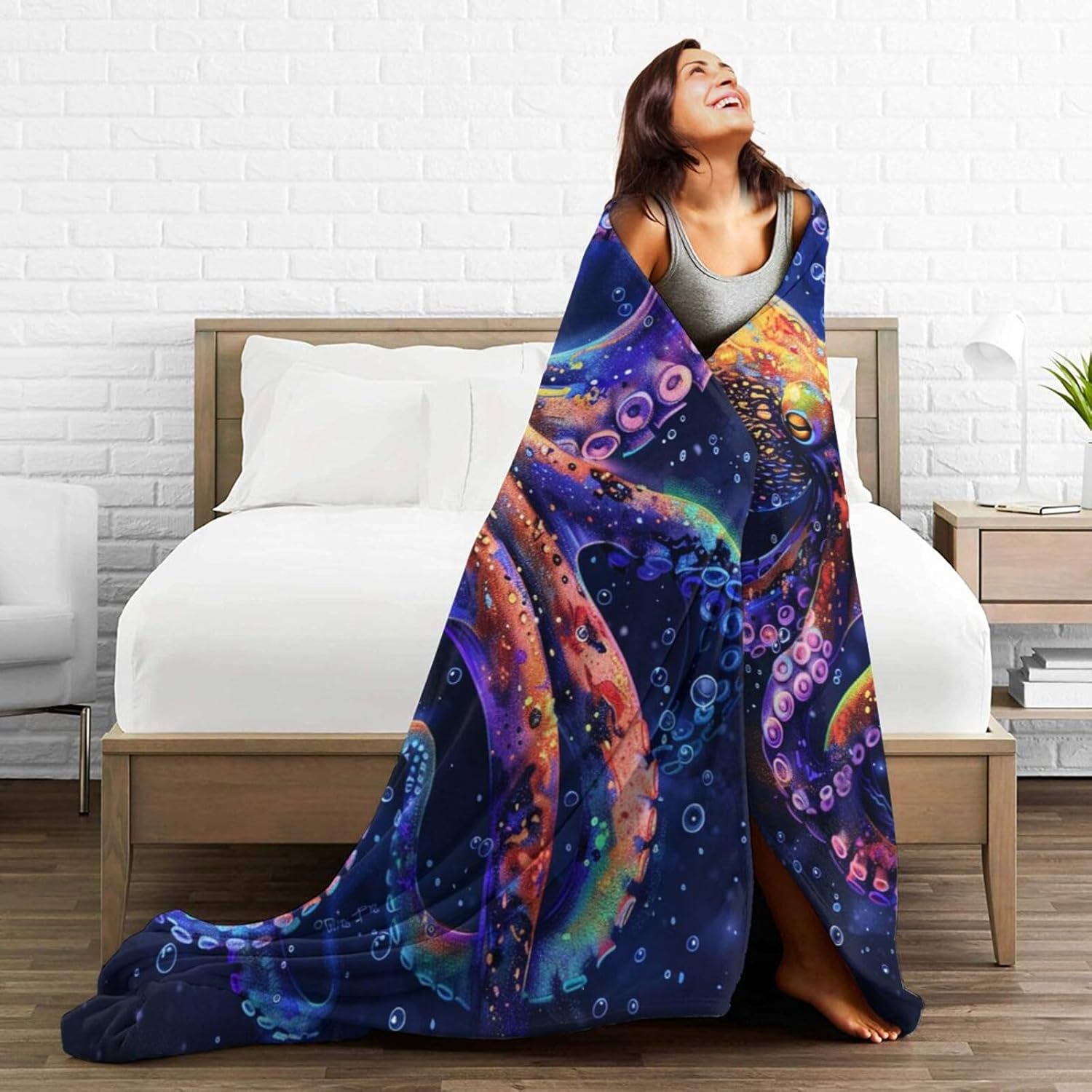 Octopus Blanket Purple Octopus Throw Blanket Ocean Animal Flannel Stuff Merch Cozy Decor Fleece Plush Fuzzy Warm Soft Lightweight Bedding Gifts for Girls Women Men Boy Couch Sofa 80"X60"