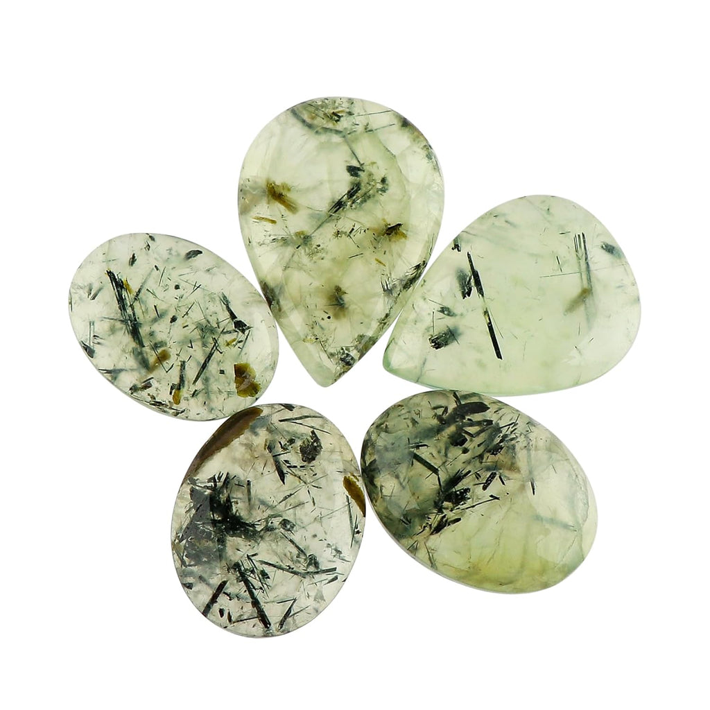 CRYSTALIS Wholesale 5pcs Natural Green-Rutile Loose Gemstone Bulk Cabochons Jewelry Making Supply, Chakra Healing Polished Stones, Wire Wrapping, DIY, Gem Collection, Mix-Shape, 20+mm