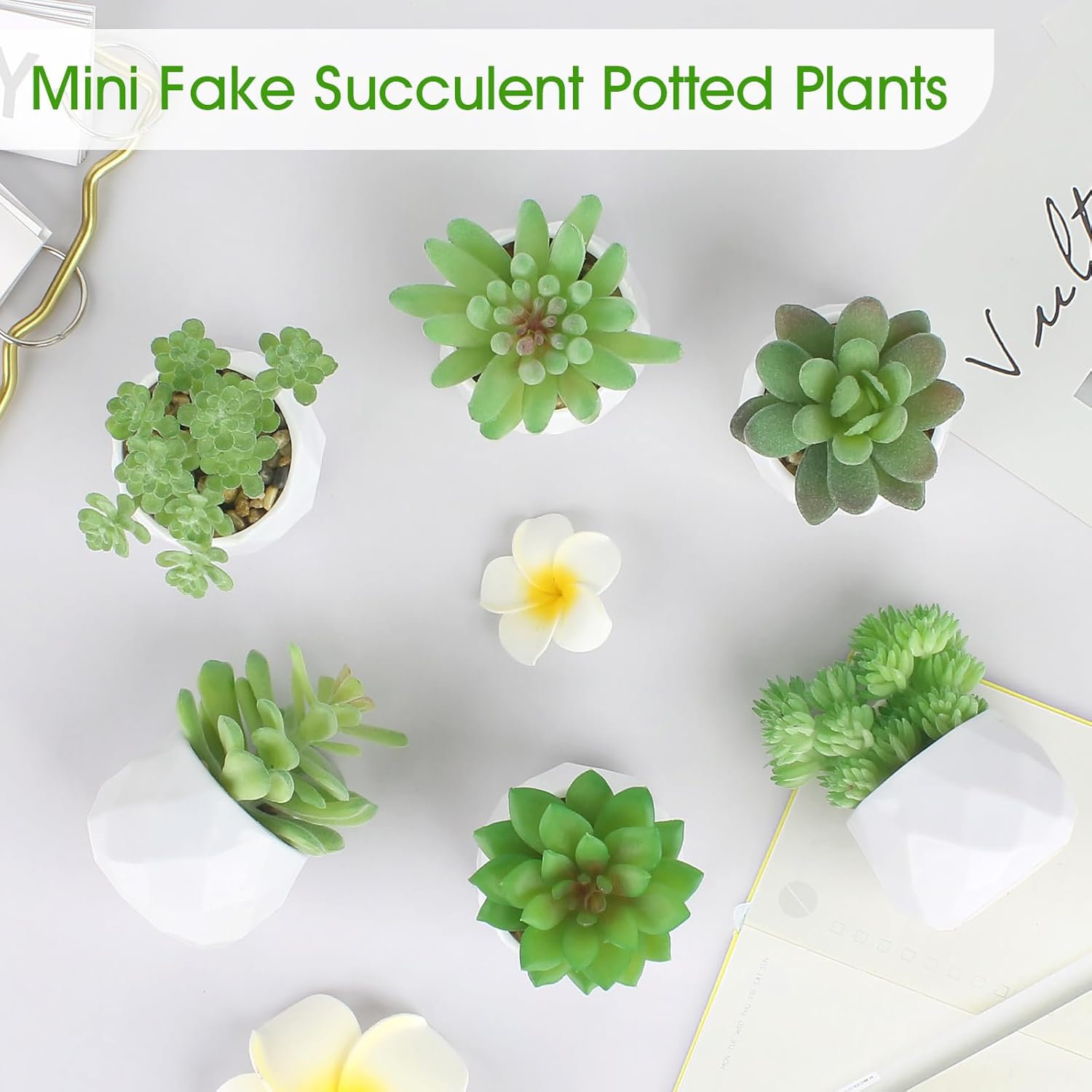 ZINHO Fake Succulent Plant Set 6 PCS Artificial Succulent Plants for Desk Realistic Faux Succulents in Plastic Pots Mini Colorful Succulent Decor for Bedroom Bathroom Office Shelf Decor (Green)