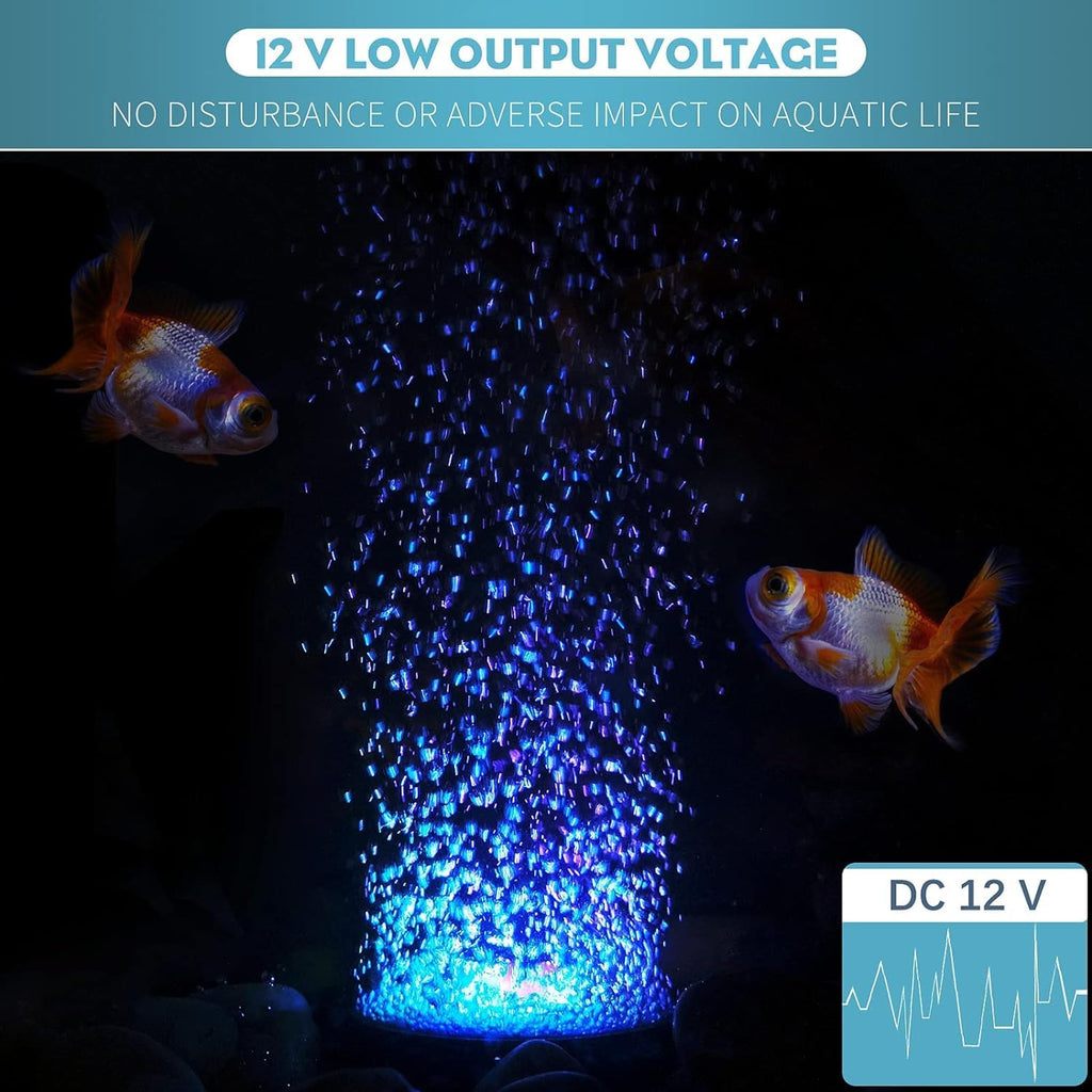 Pawfly 2 Inch Aquarium Air Stone Disc with LED Light Fine Bubbler Diffuser with Tubing for Fish Tank (Pump not Included)