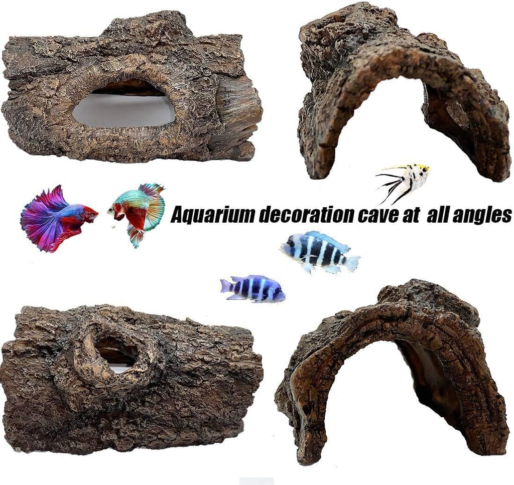 Tfwadmx Aquarium Decoration Cave, Resin Hollow Tree Trunk Log Aquarium Ornament Fish Tank Hideout for Betta Cichlid Shrimp Reptile Turtle 6.1 * 3.9 * 3.1IN