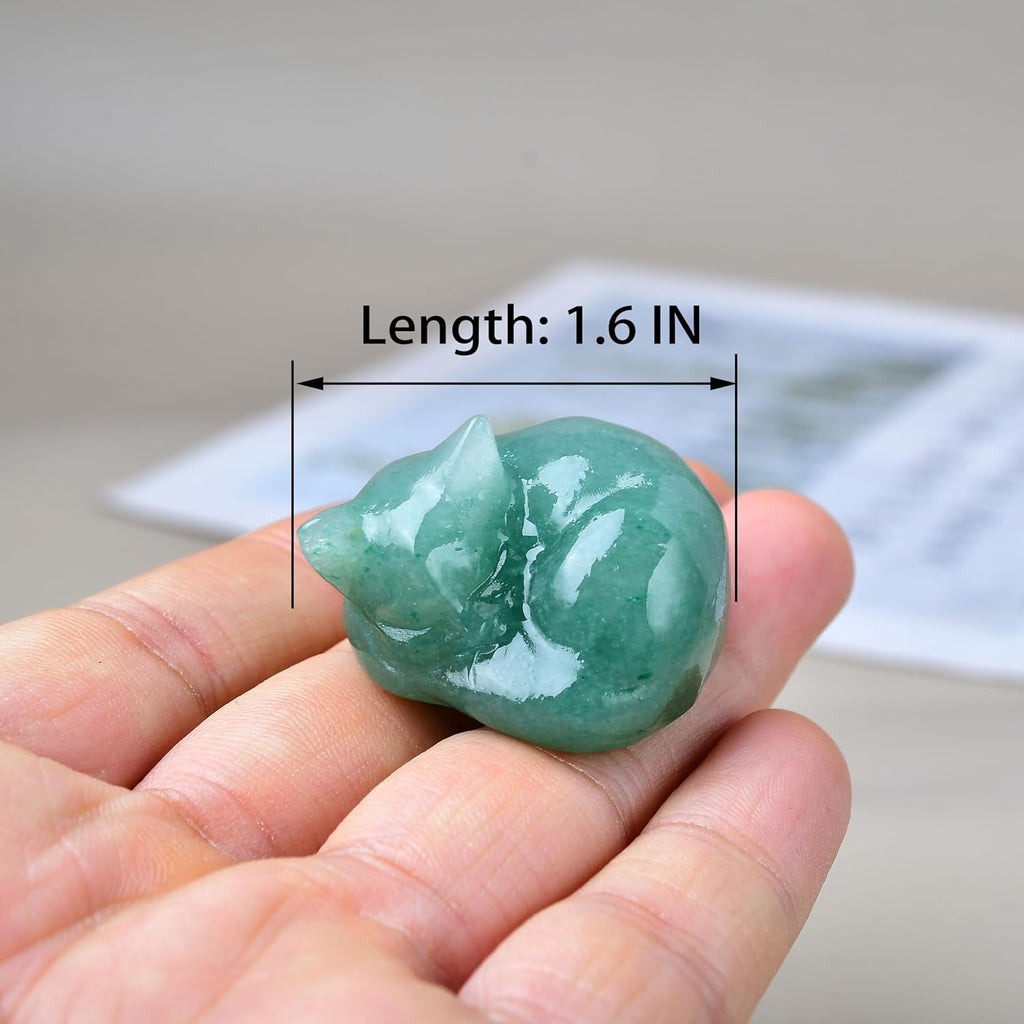 Natural Green Aventurine Cat Crystals Decor Sleeping Cat Statue Healing Crystal Polished Gemstones Bedroom Office Desk Home Decoration A Lucky Decoration for Cat Lovers