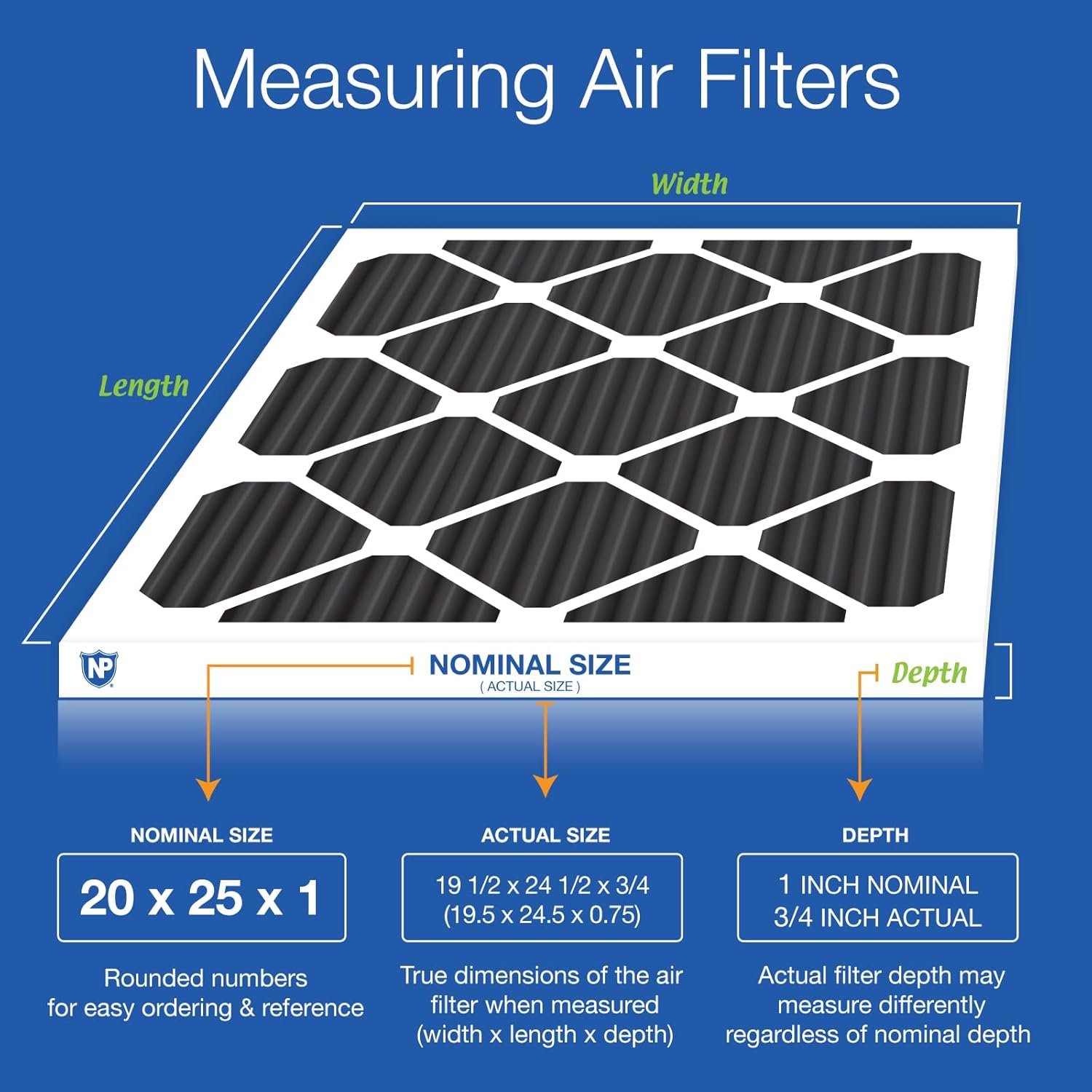 Nordic Pure 20x25x1 (19 1/2 x 24 1/2 x 3/4) Pure Carbon Pleated Odor Reduction Furnace Air Filters 6 Pack