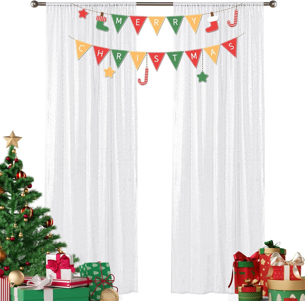 Sugargirl White Sequin Backdrop Curtain 2 Panels 2FTx8FT Glitter White Background Drapes Sparkle Photography Backdrop for Party Wedding Birthday Wall Decoration