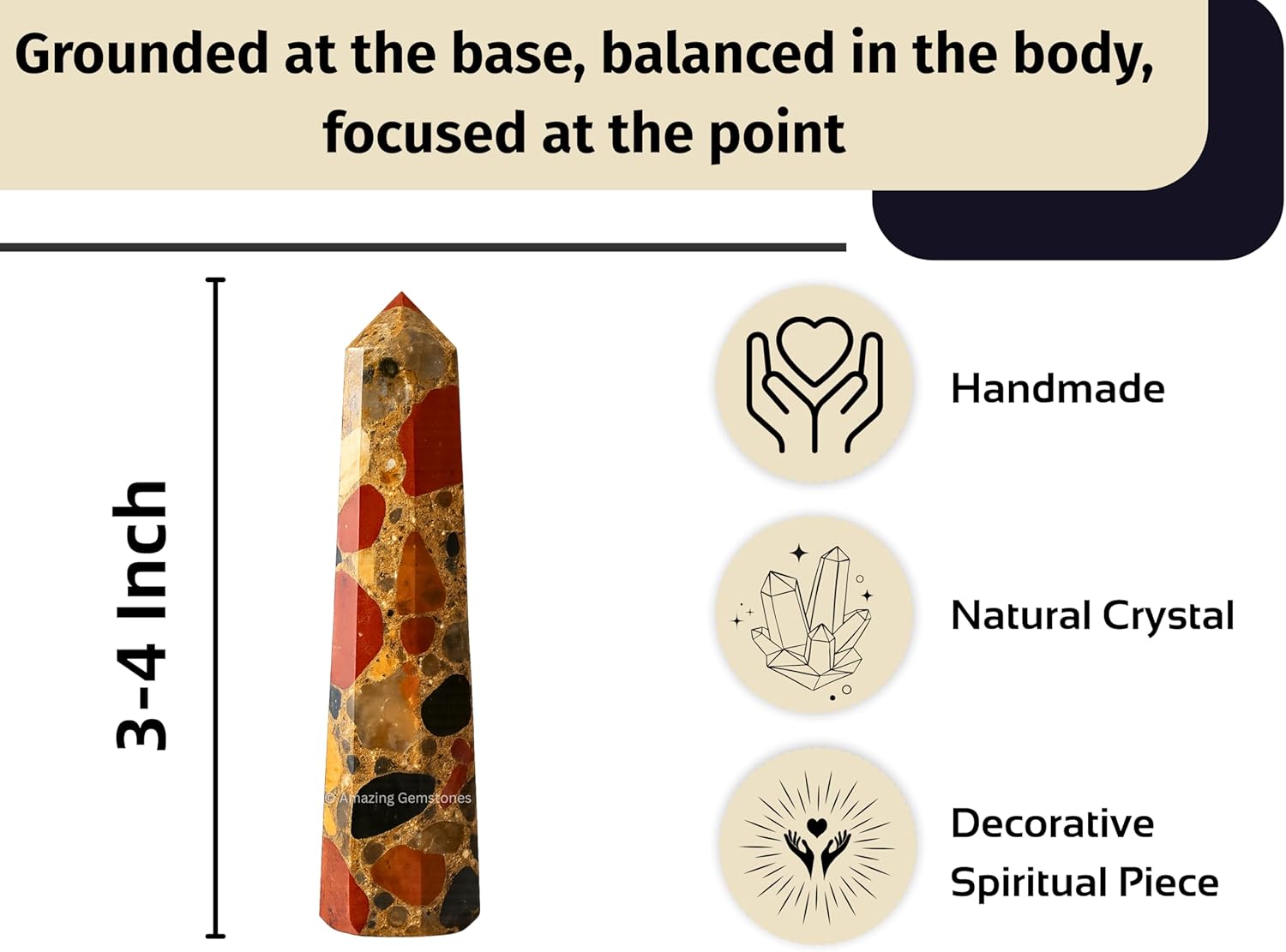 Amazing Gemstone Spotted Jasper Crystal Towers - Natural Healing Crystal Point Obelisk for Reiki Healing and Crystal Grid (3 Inch)