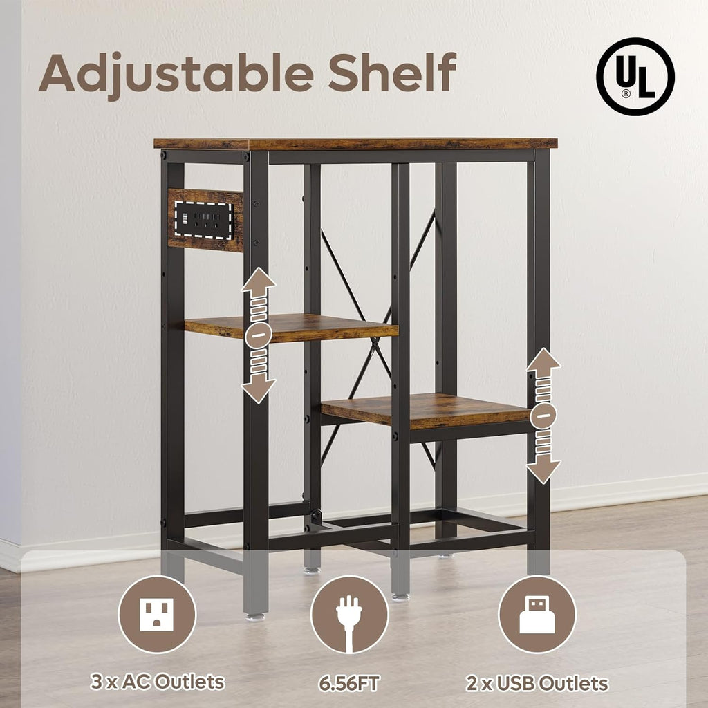 Bestier 10 Gallon Fish Tank Stand with Power Outlet, 20.3x10.6 Metal Aquarium Stand with Filter Storage, 6-Leg Reptile Tank Stand with 3-Tier Adjustable Storage Shelves, 264LBS Capacity，Rustic Brown