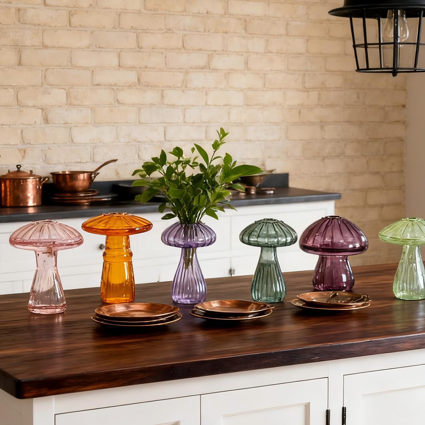 6 Pcs Colored Mushroom Glass Propagation Vases for Plants, Hydroponic Bud Vase Plant Propagation Stations Decor, Glass Terrariums for Indoor Plants, Cute Mushroom Vase Gifts for Women Office Decor