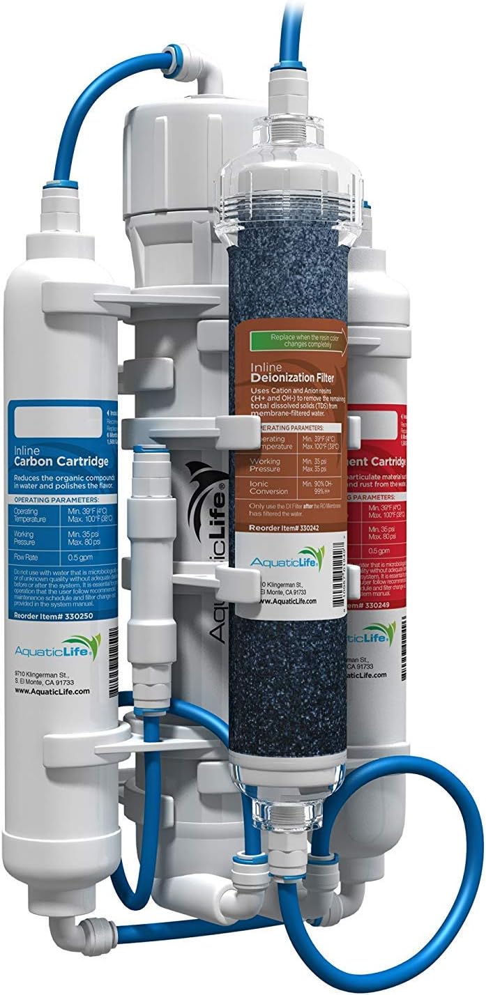 Aquatic Life RO Buddie 4-Stage Reverse Osmosis Deionization Water Filter System RO/DI Filtration Units for Aquarium, 50 GPD