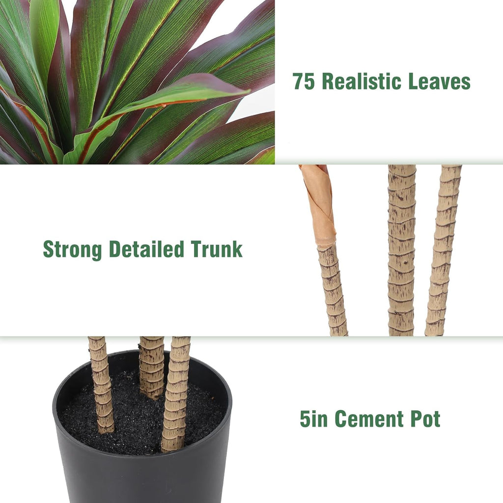 Dracaena Artificial Plant 4ft Red Yucca Silk Tree Faux Plants Indoor Tall Fake House Floor Plants Realistic Artificial Trees for Home Office Decor Indoor Outdoor Housewarming Gift