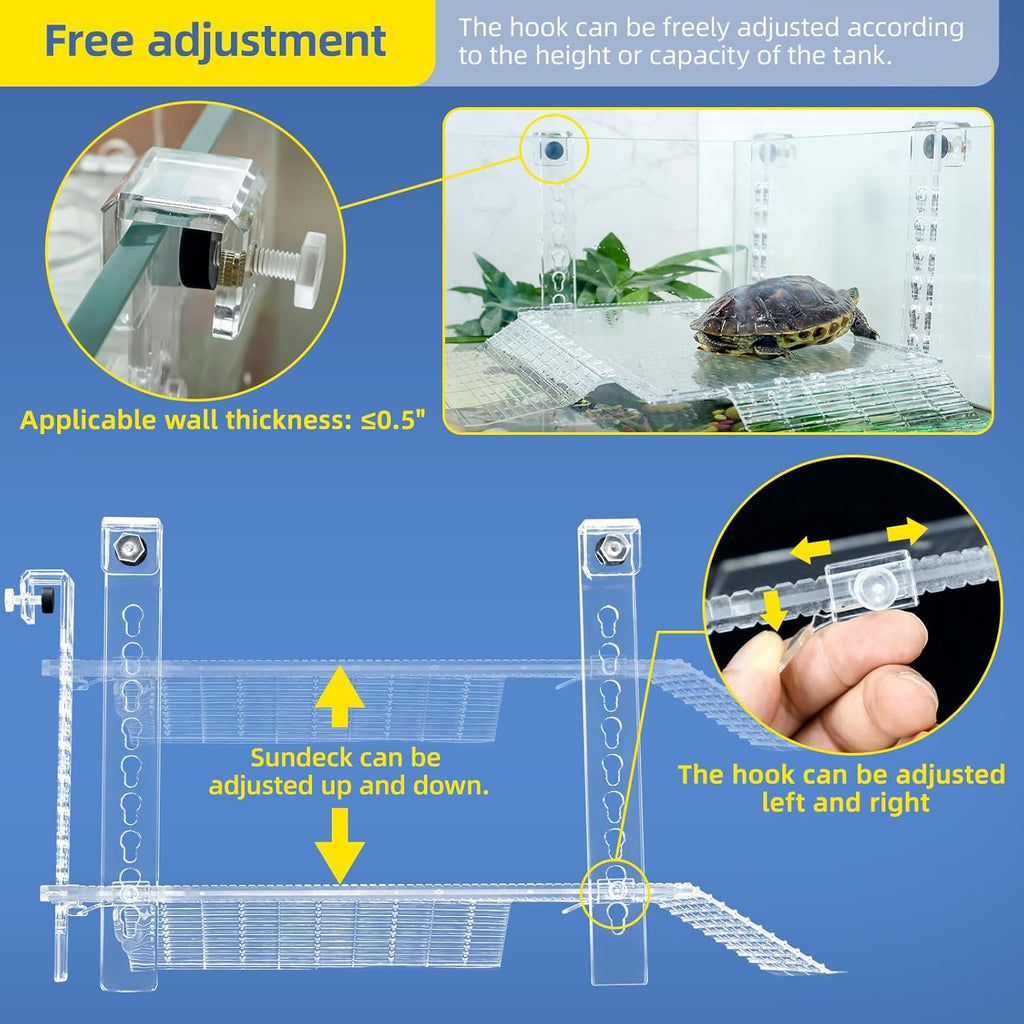 Acrylic Turtle Dock Basking Platform for Aquatic Turtles, No Screwdriver Required Effortless and Sturdy，Innovative Turtle Tank Fixture for Safety, Durability (14 Inch)