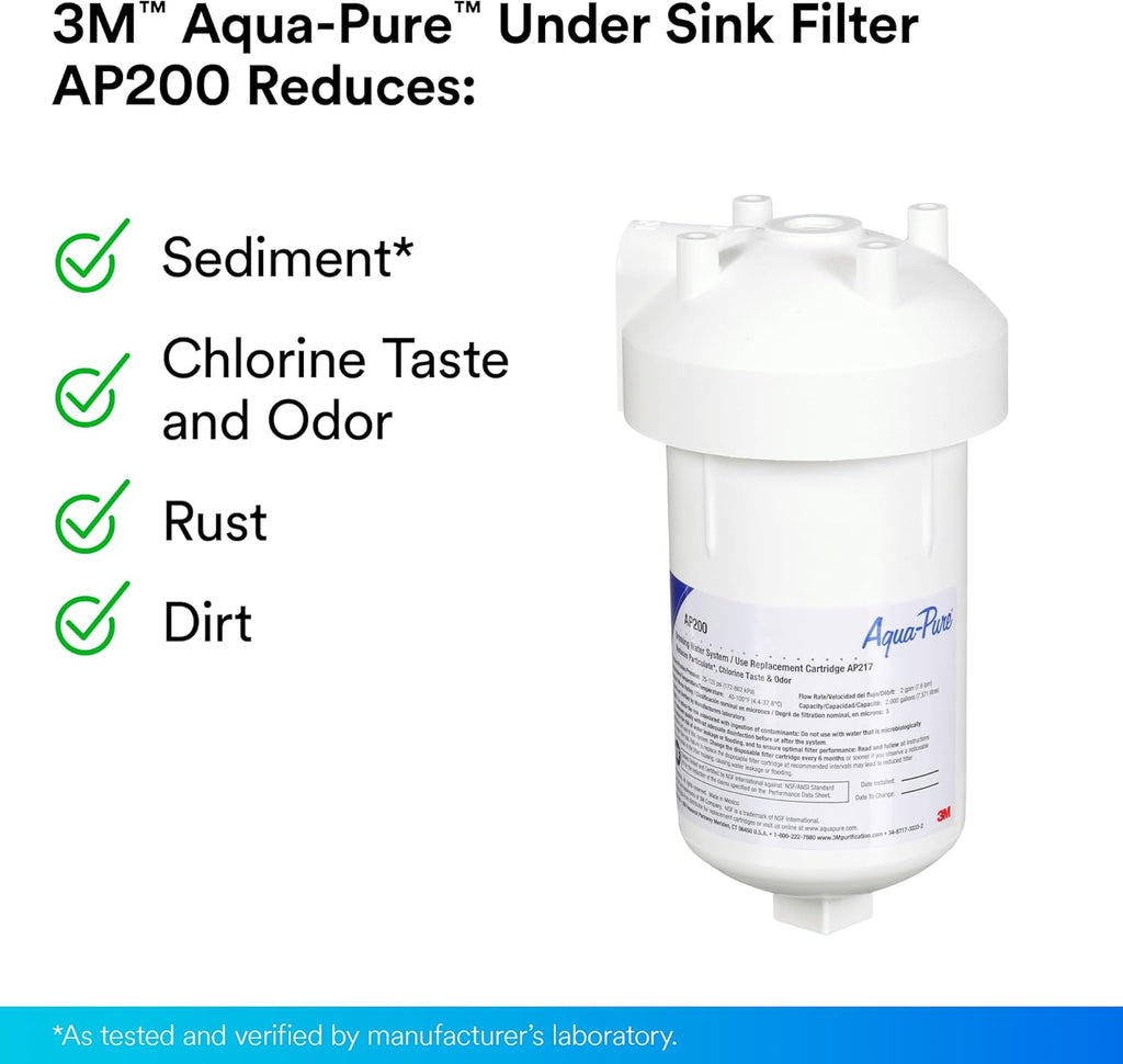 3M Aqua-Pure Under Sink Water Filter System AP200, Full Flow 1.75 Gallons per Minute, Flows Through Cold Water Side of Faucet, Reduces Sediment, Chlorine Taste and Odor