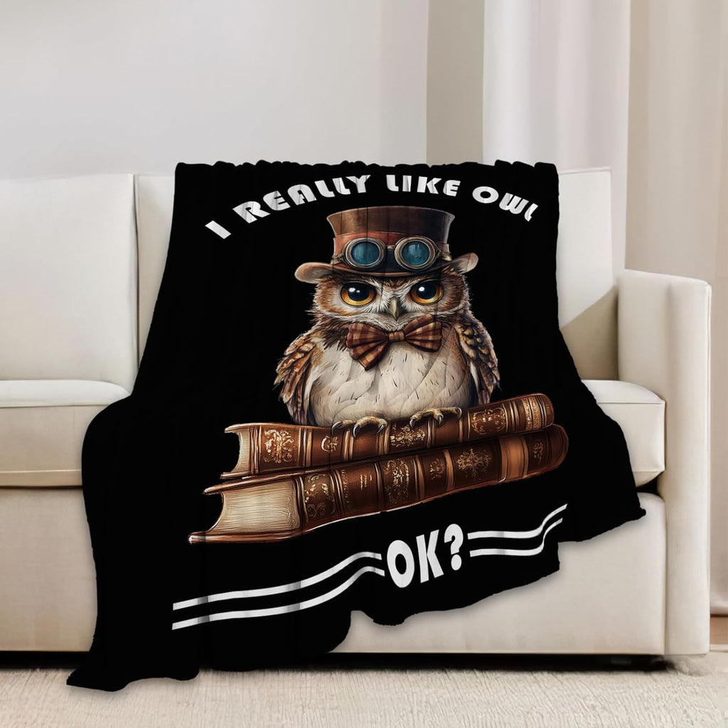 Owl Blanket Book Throw Blankets Funny Gifts for Girls Boys Kids Soft Cozy Fleece Plush for Couch Sofa Bed 80"x60"