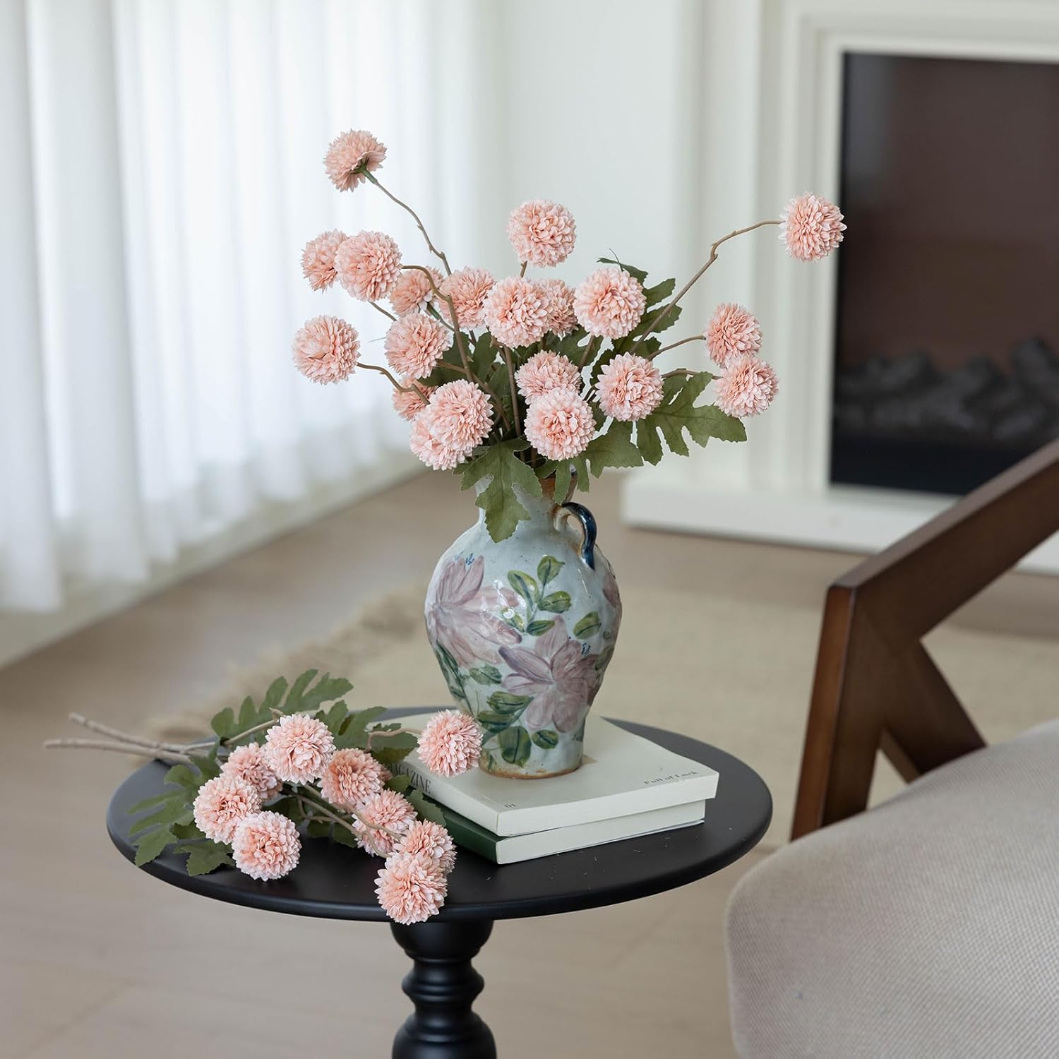 mizii 6Pcs Pink Fake Silk Pompon Mum Artificial Flowers Bulk Small Faux Chrysanthemums with Stems Realistic Floral Decorations for Wedding DIY Bouquet Centerpieces Shower Vase Home Decor (Light Pink)
