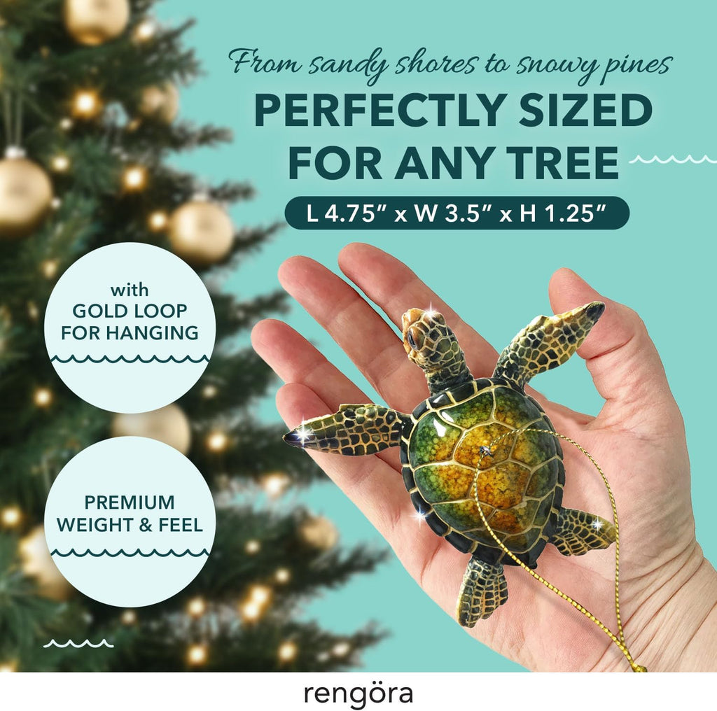 Christmas Ornaments - Home Decor - Unique Nautical Christmas Ornament Hand-painted Green Sea Turtle - Best for Tree Hanging, Bathroom Decorations, Stocking Stuffers, Scuba Lovers and Ocean Enthusiasts