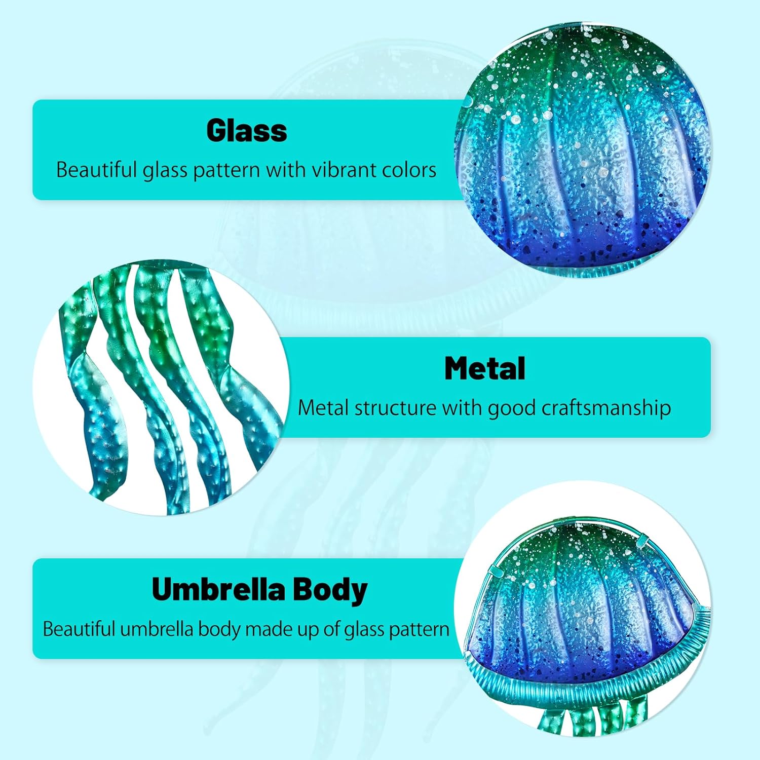 LIFFY Metal Jellyfish Wall Decor - Ocean Tropical Fish Wall Art - Glass Metal Fish Wall Decor for Pool, Beach, Bathroom, Living Room, Bedroom - 15inch, 2Pcs