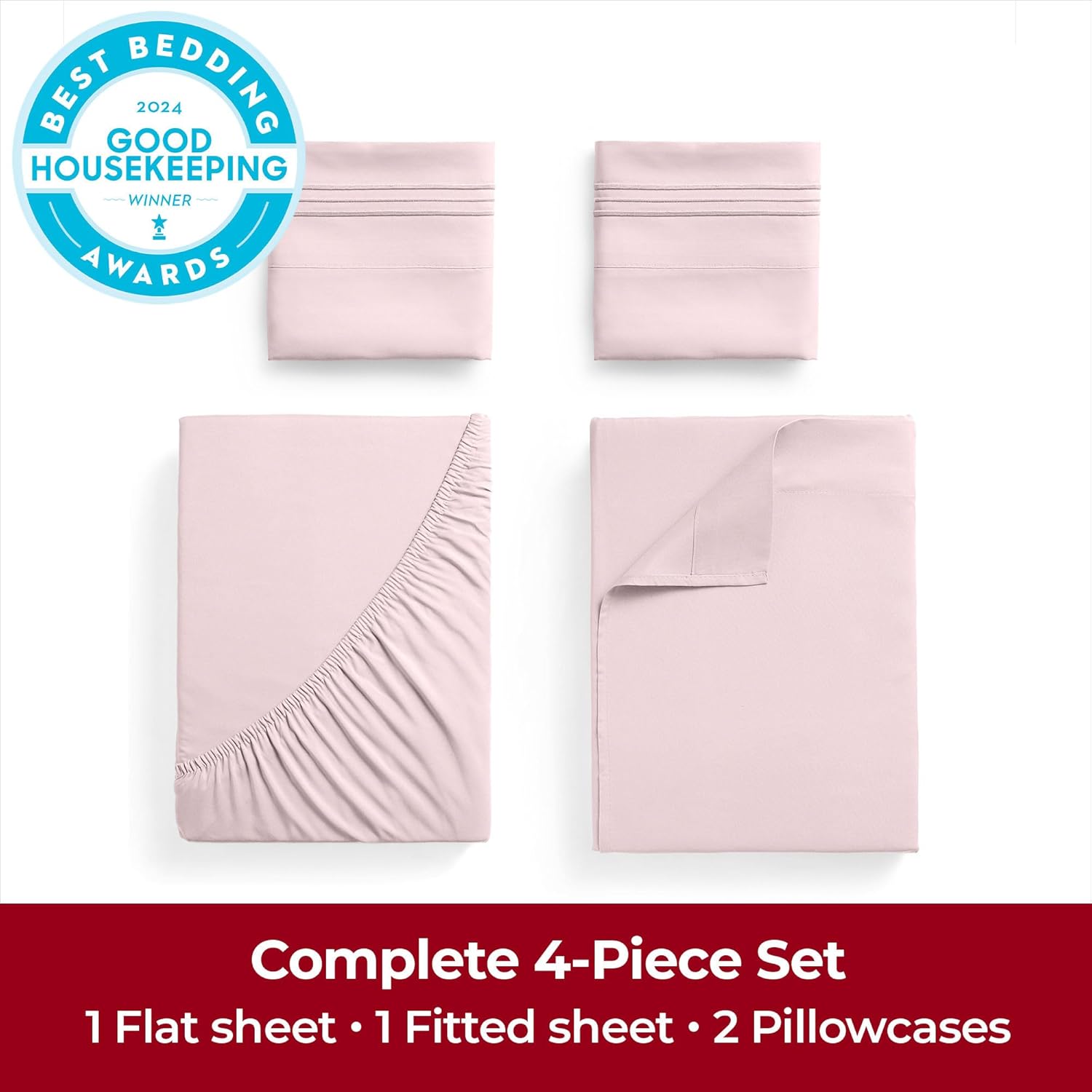 Mellanni Extra Deep California King Sheets - 4 PC Iconic Collection Bedding - Hotel Luxury, Ultra Soft, Cooling Bed Sheets - Wrinkle, Fade, Stain Resistant (Cal King, Blush Pink)